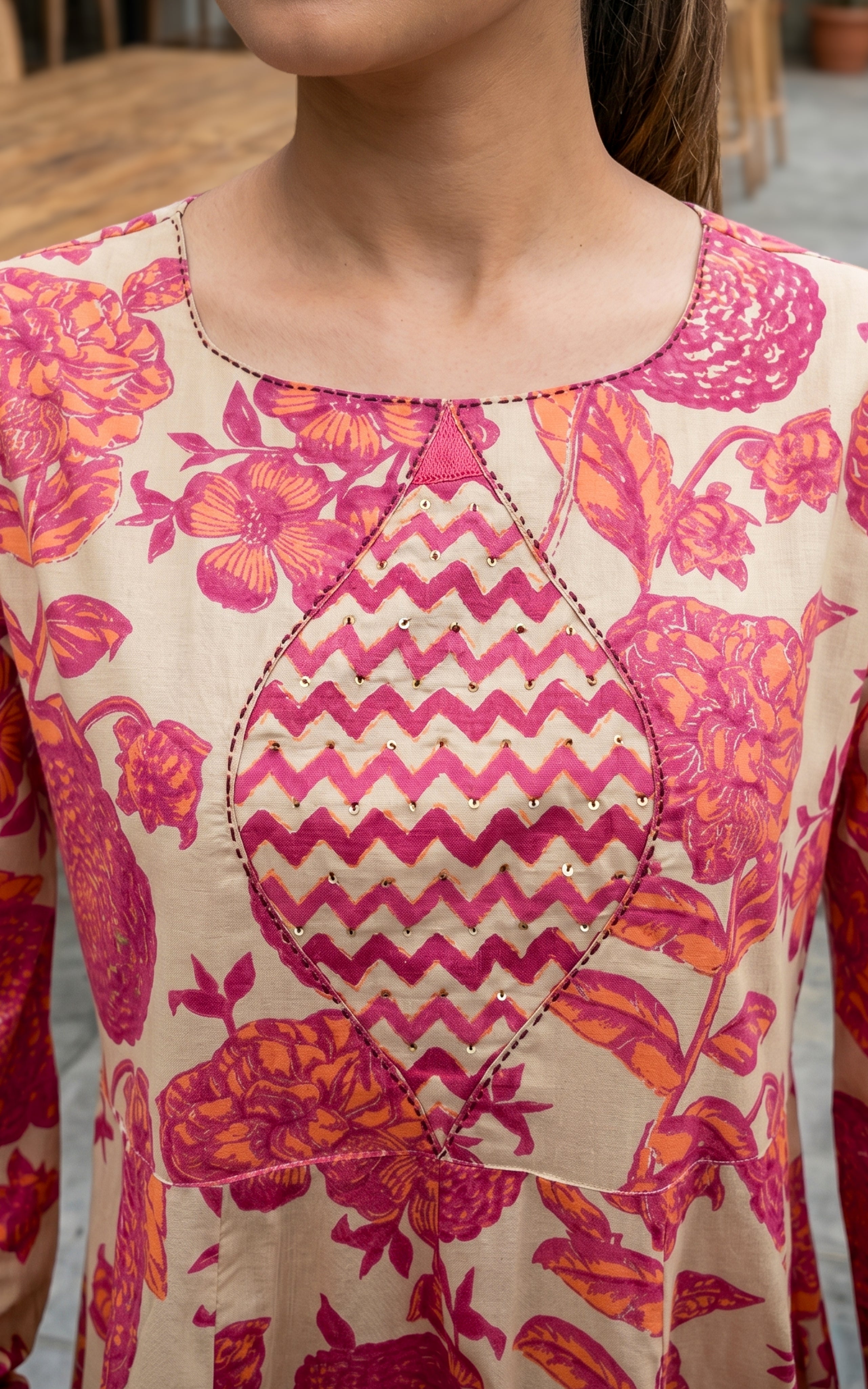 Comfortable peach cotton Anarkali kurti for women