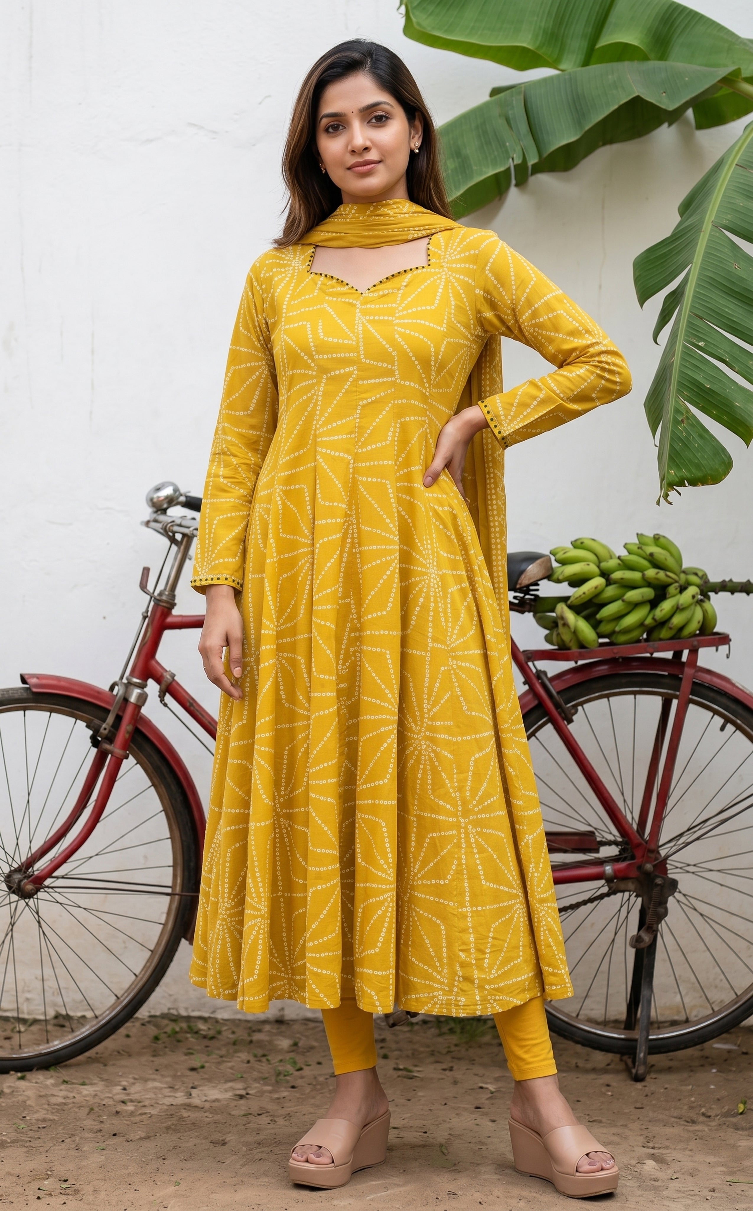 Traditional Lime Yellow Anarkali Kurti For Women