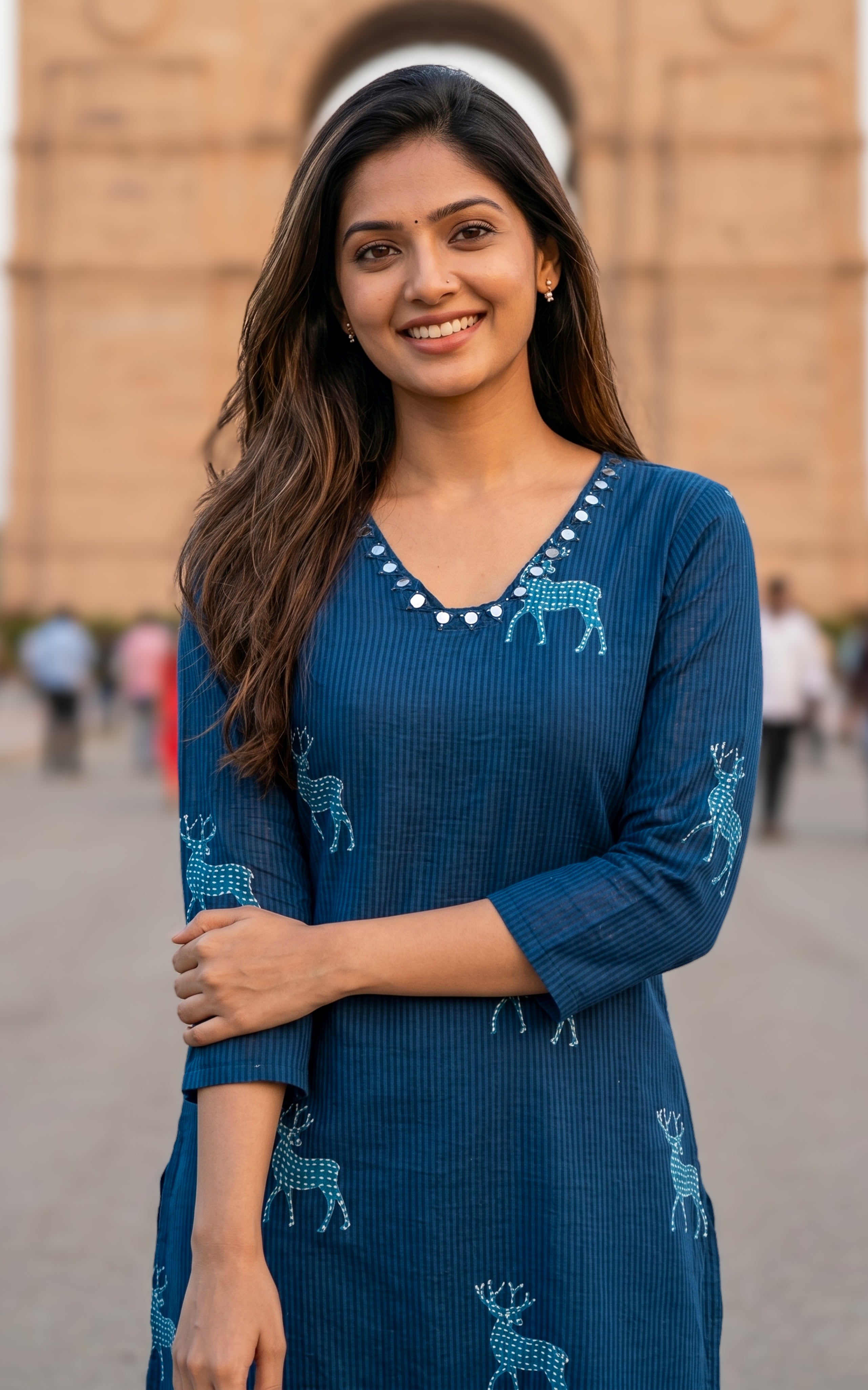 Soft cotton straight cut kurti for women
V neck kurti with mirror embroidery