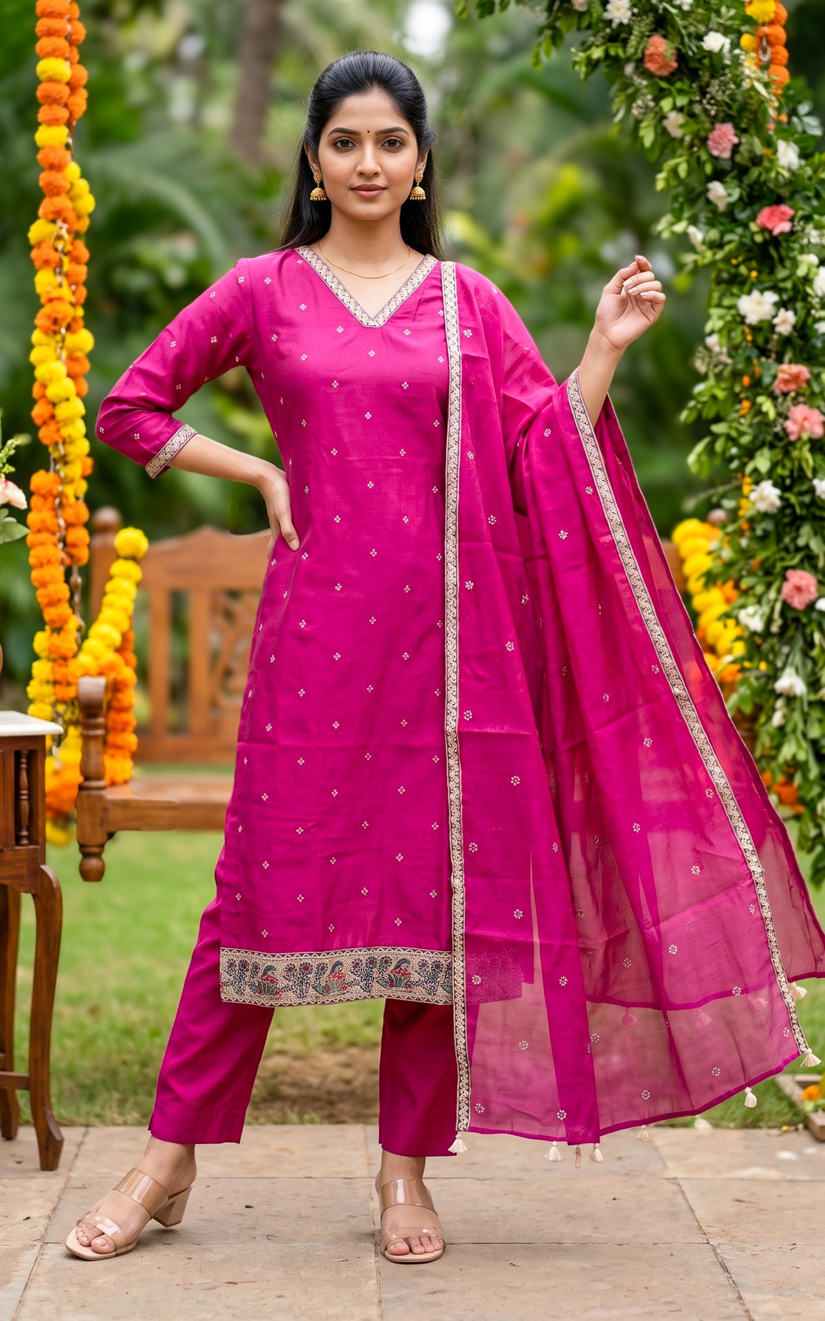 Nathira Magenta (Kurti+Pant+Dupatta)