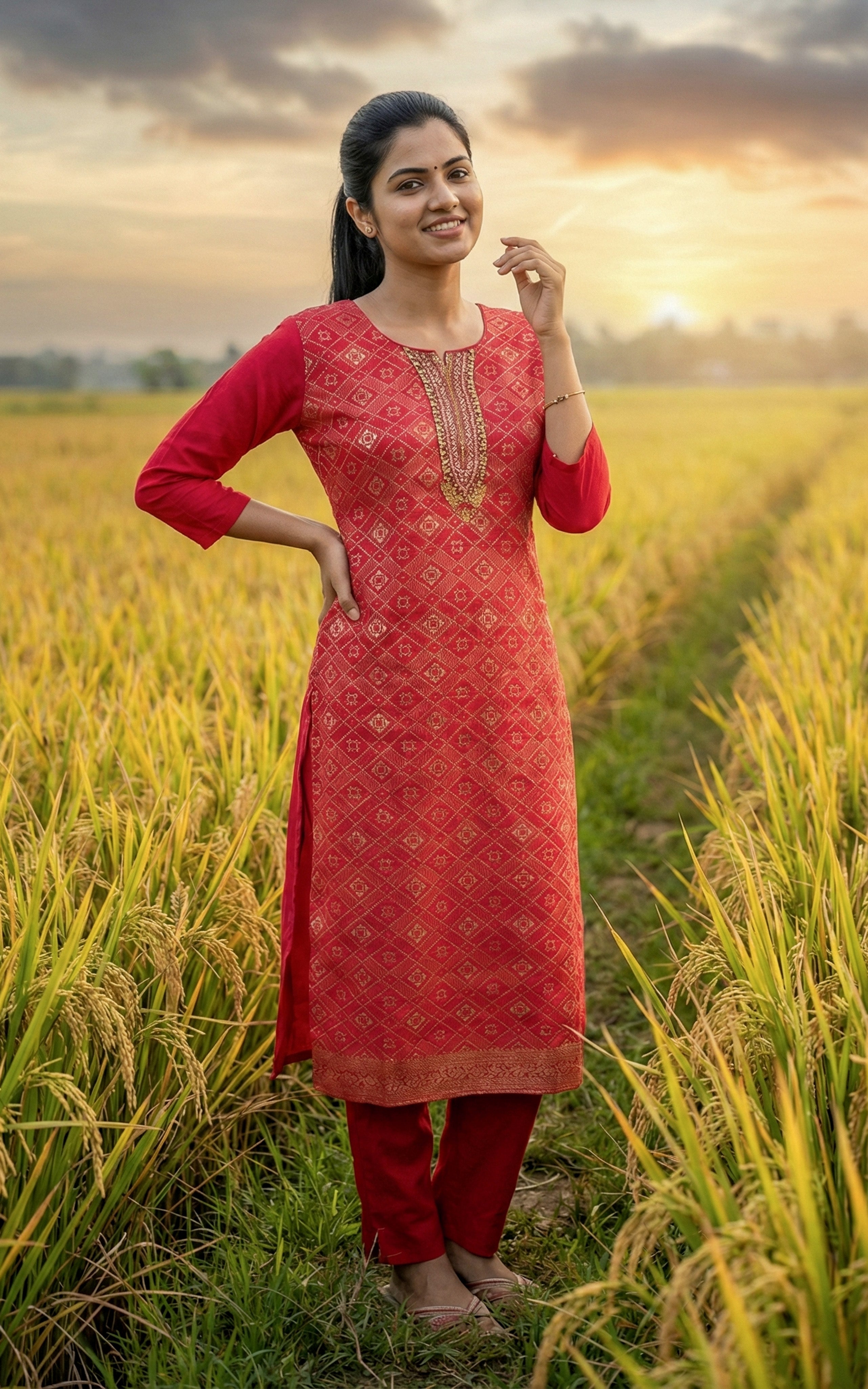 Red straight cut kurti
