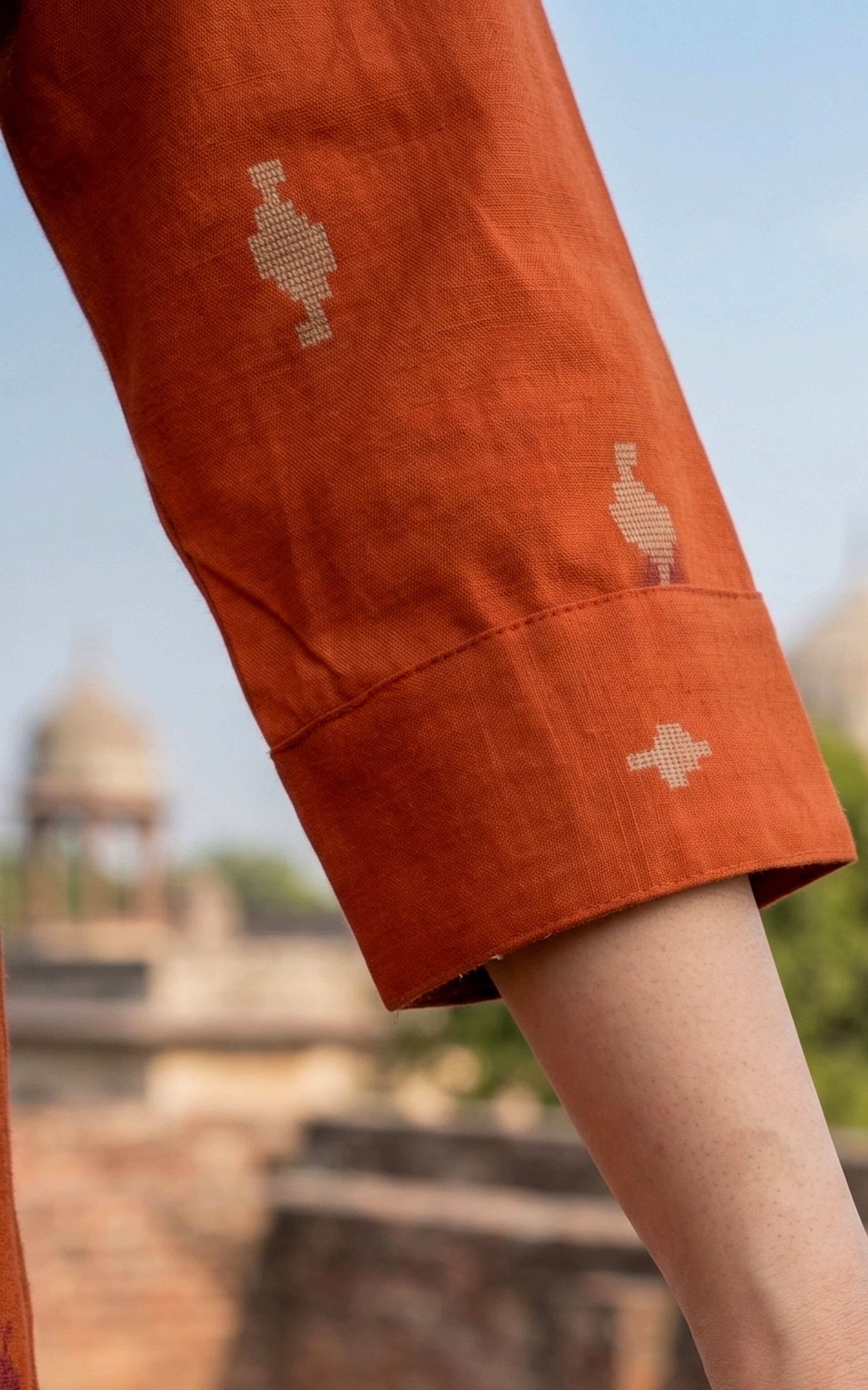 Instore - Rust Cotton Blend Straight Cut Kurti with Side Slit, Palazzo Pant, No Lining