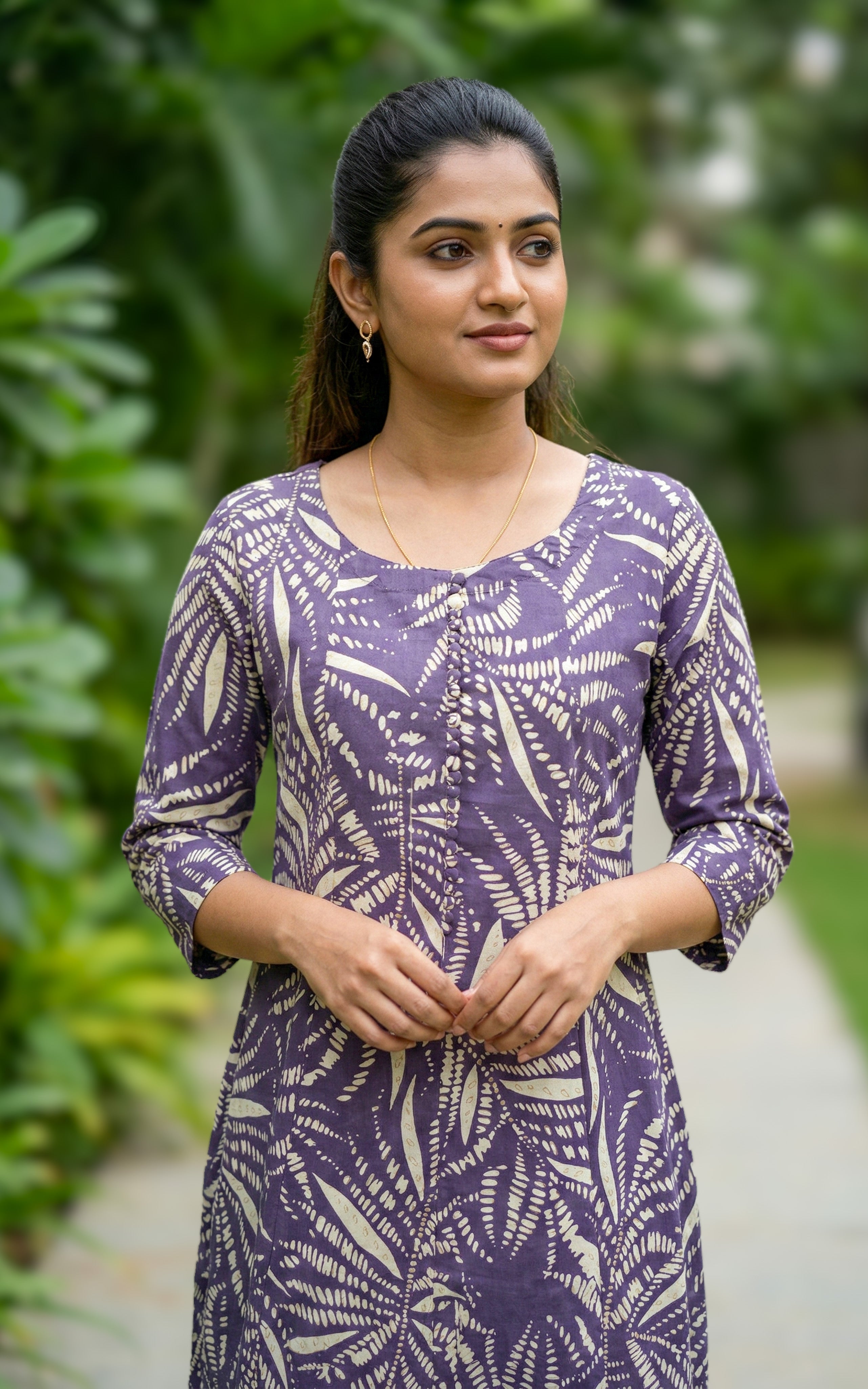 Muted Purple Cotton A-Line Kurti with Front & Side Slit