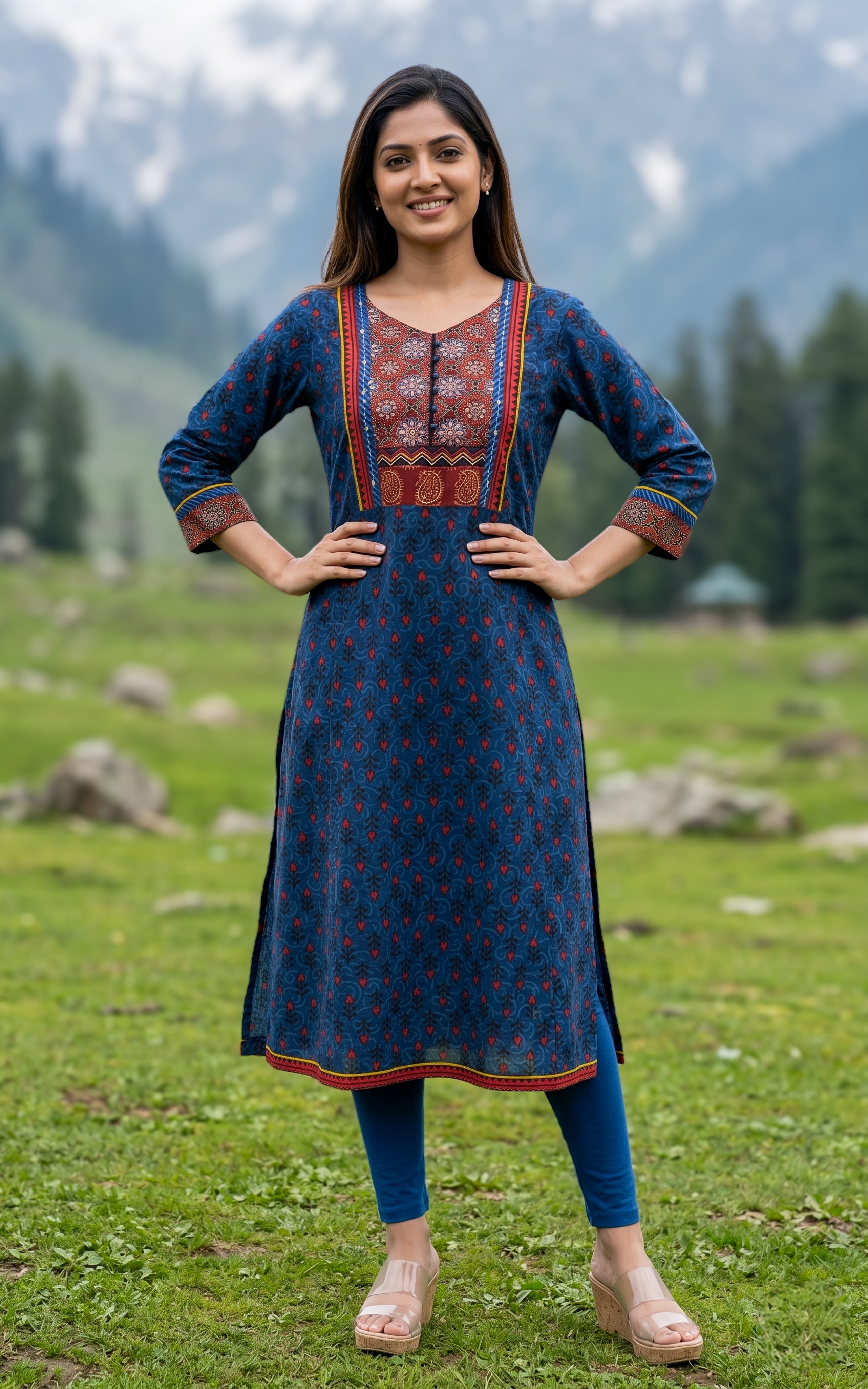 Blue casual wear cotton kurti for women