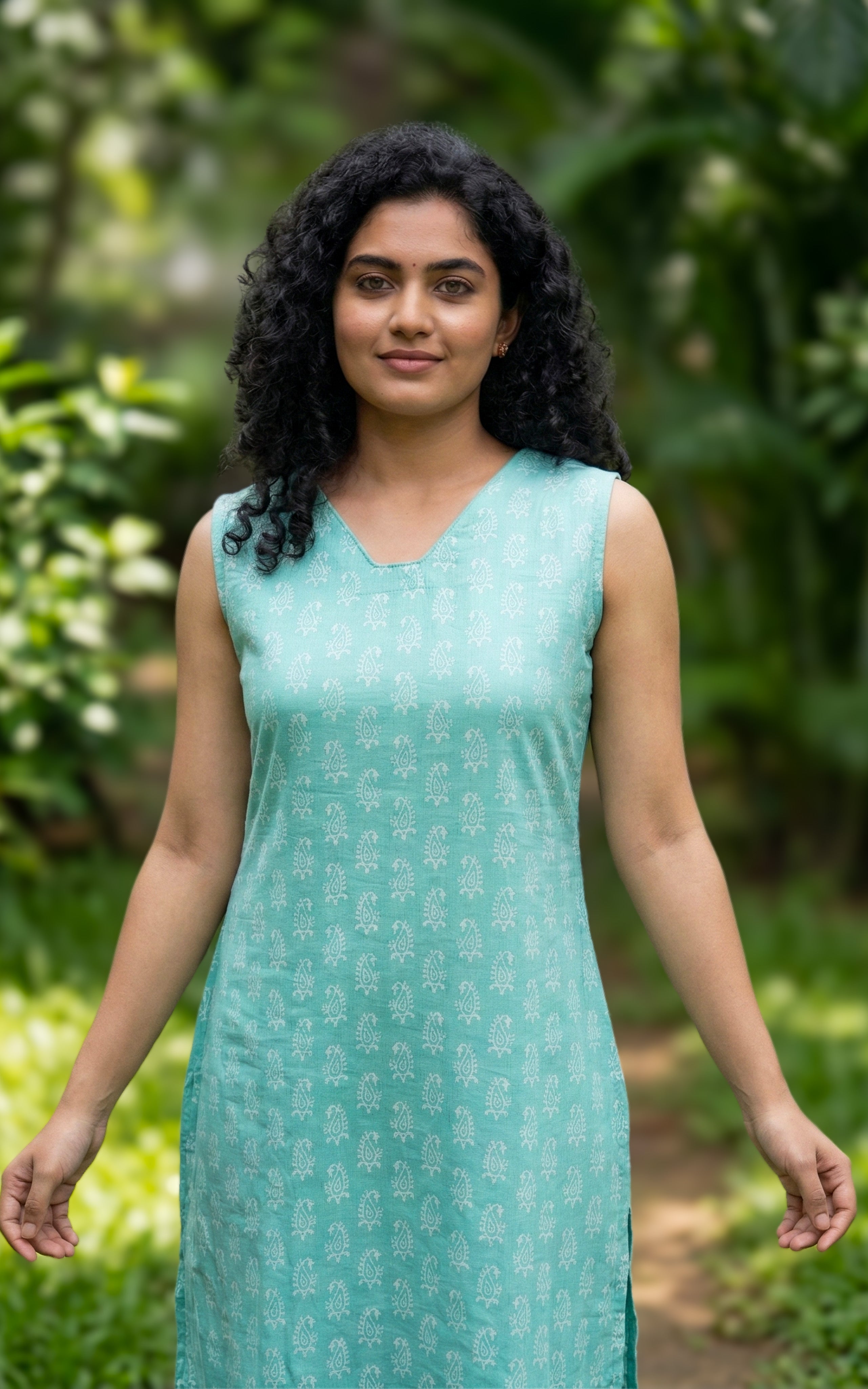 aqua blue kurti for college girls
stylish printed cotton kurti