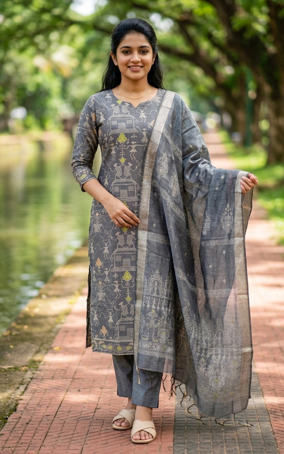 Farhana Dark Grey (Kurti+Pant+Dupatta)