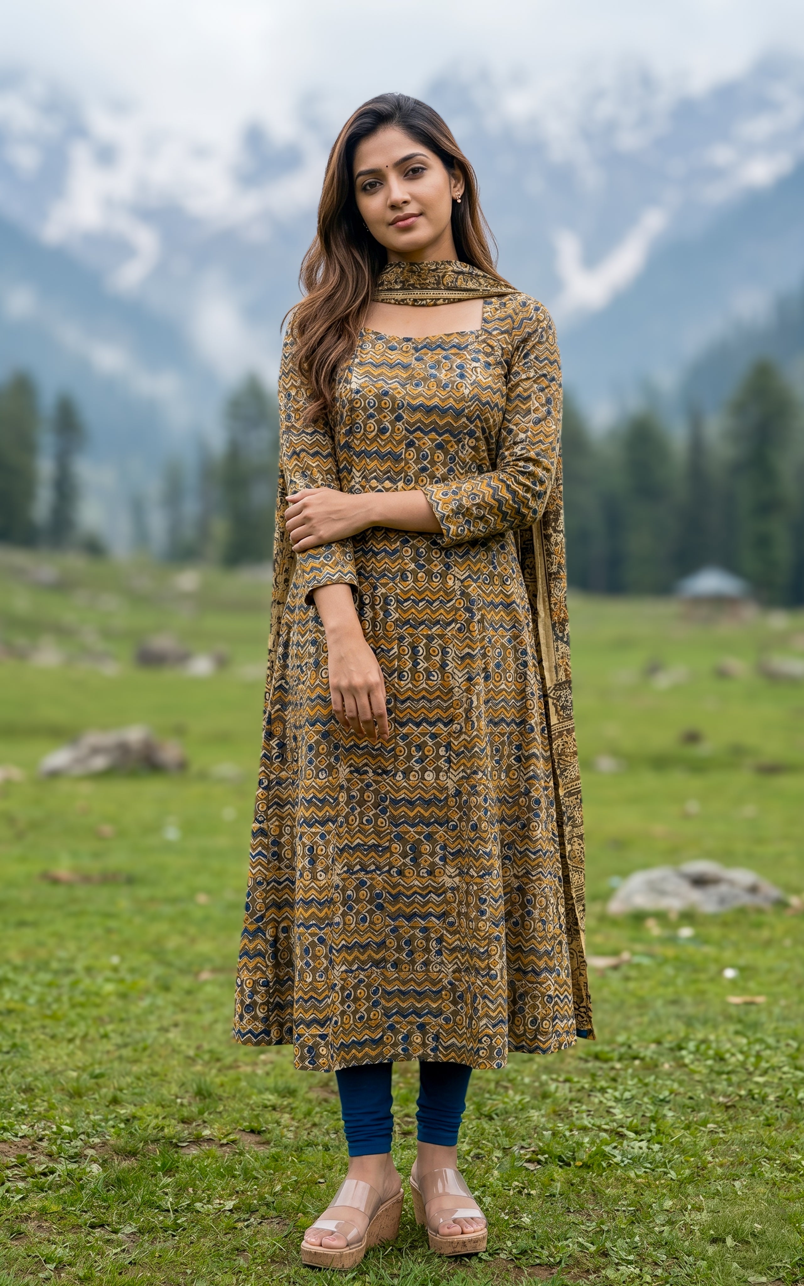 Simple printed Anarkali kurti for women