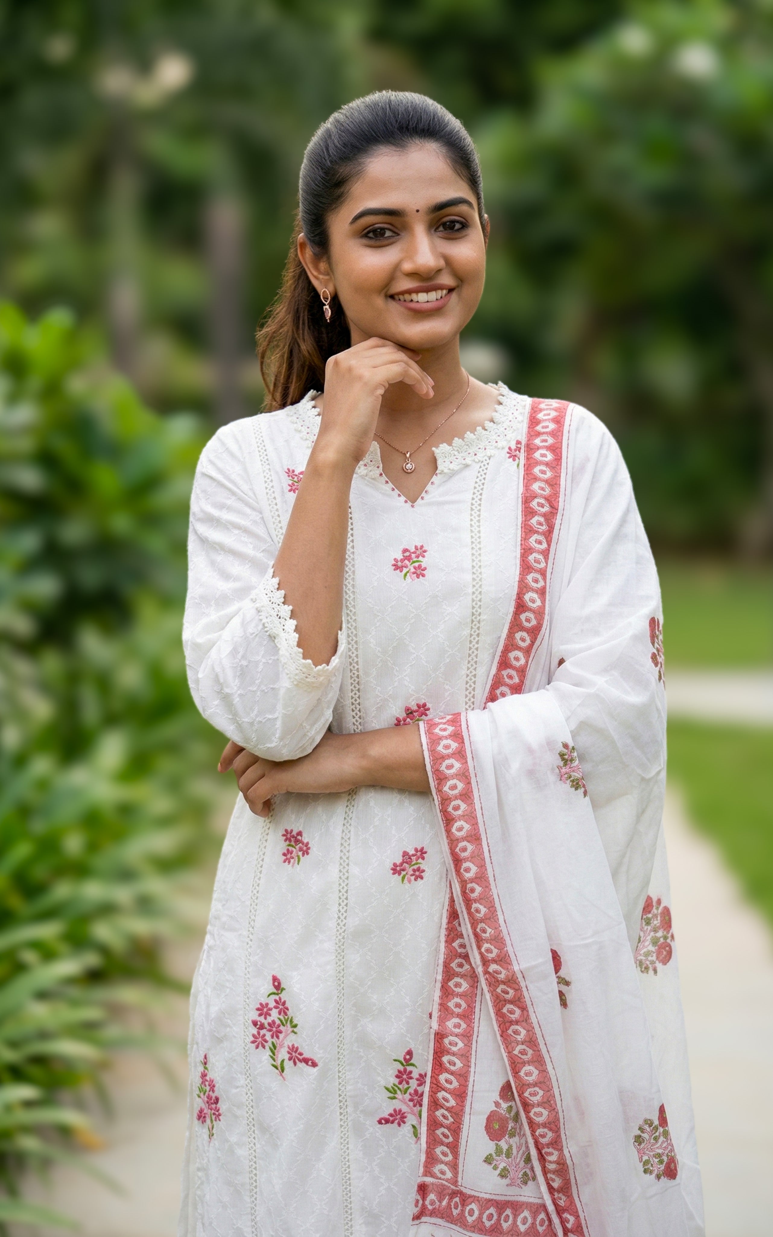 white cotton kurti set daily wear
comfortable aline kurti with palazzo
casual floral embroidery kurti
soft cotton kurti palazzo set for women
