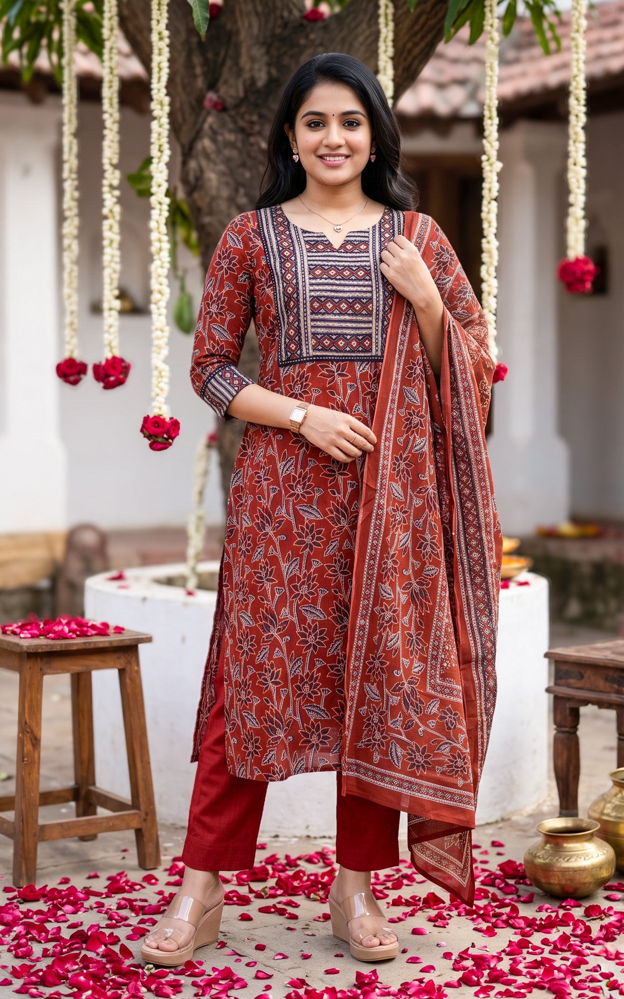 Ruthra Maroon (Kurti+Pant+Dupatta)
