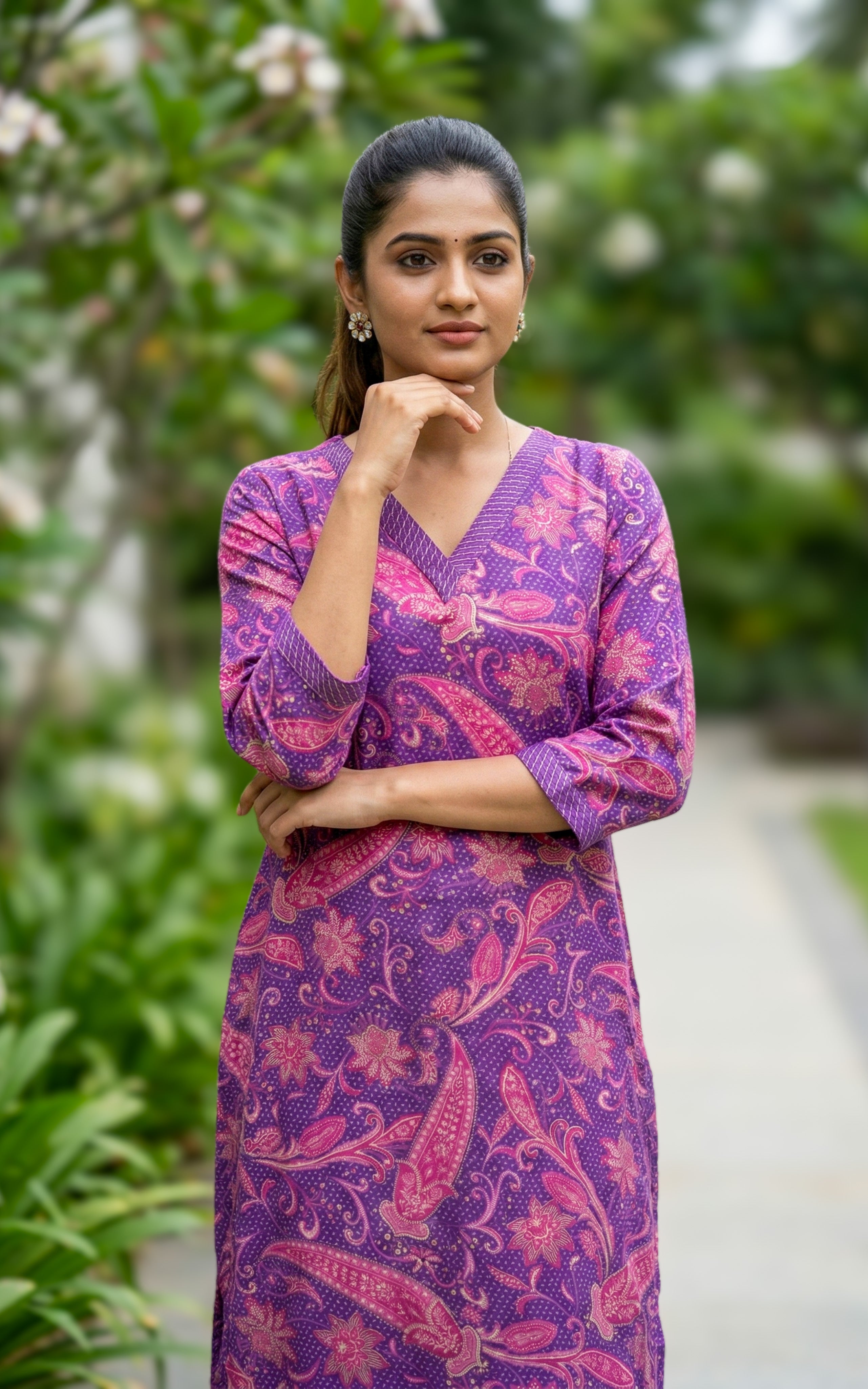 violet cotton blend kurti pant set
