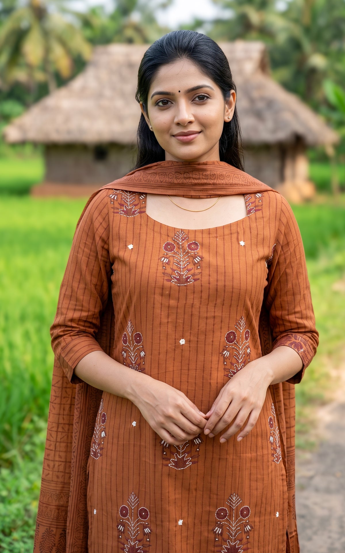 Jarita Brown Handblock (Kurti+Pant+Dupatta)
