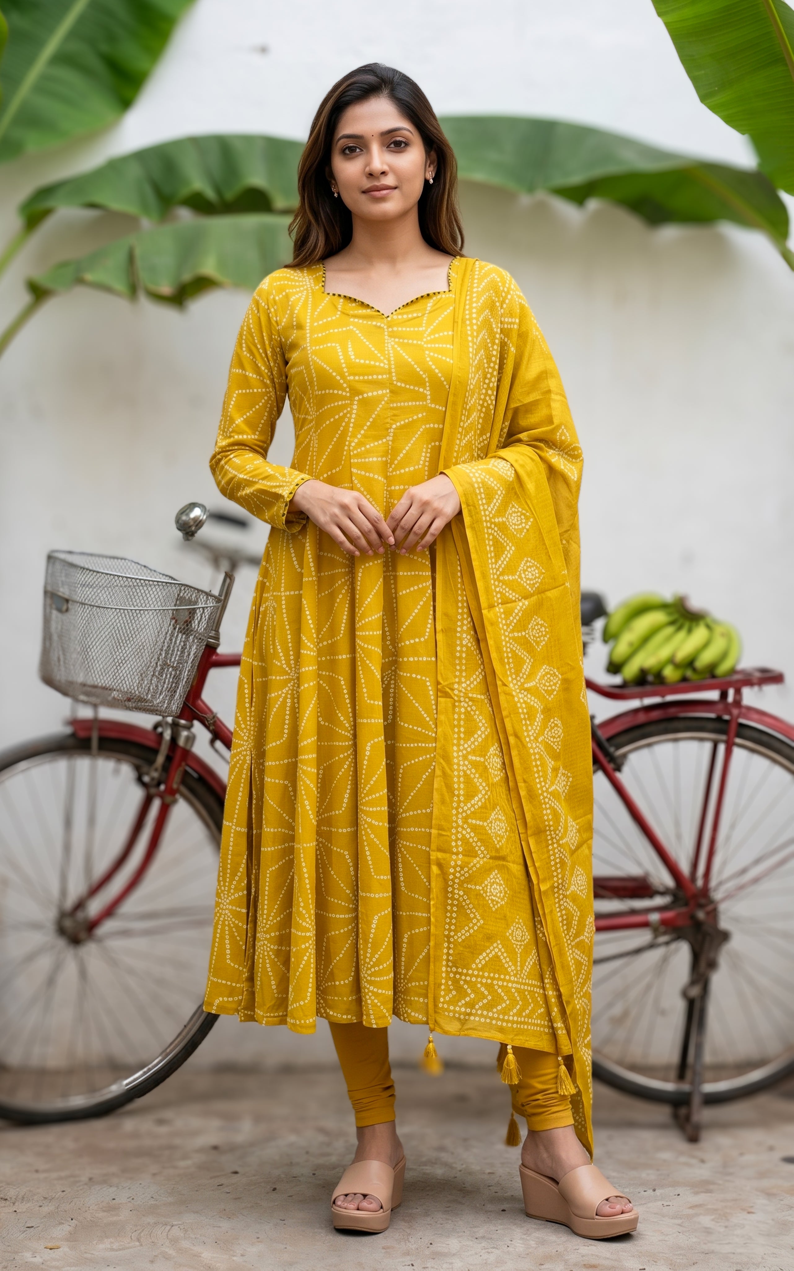 Lemon Yellow Cotton Anarkali Kurti For Women
