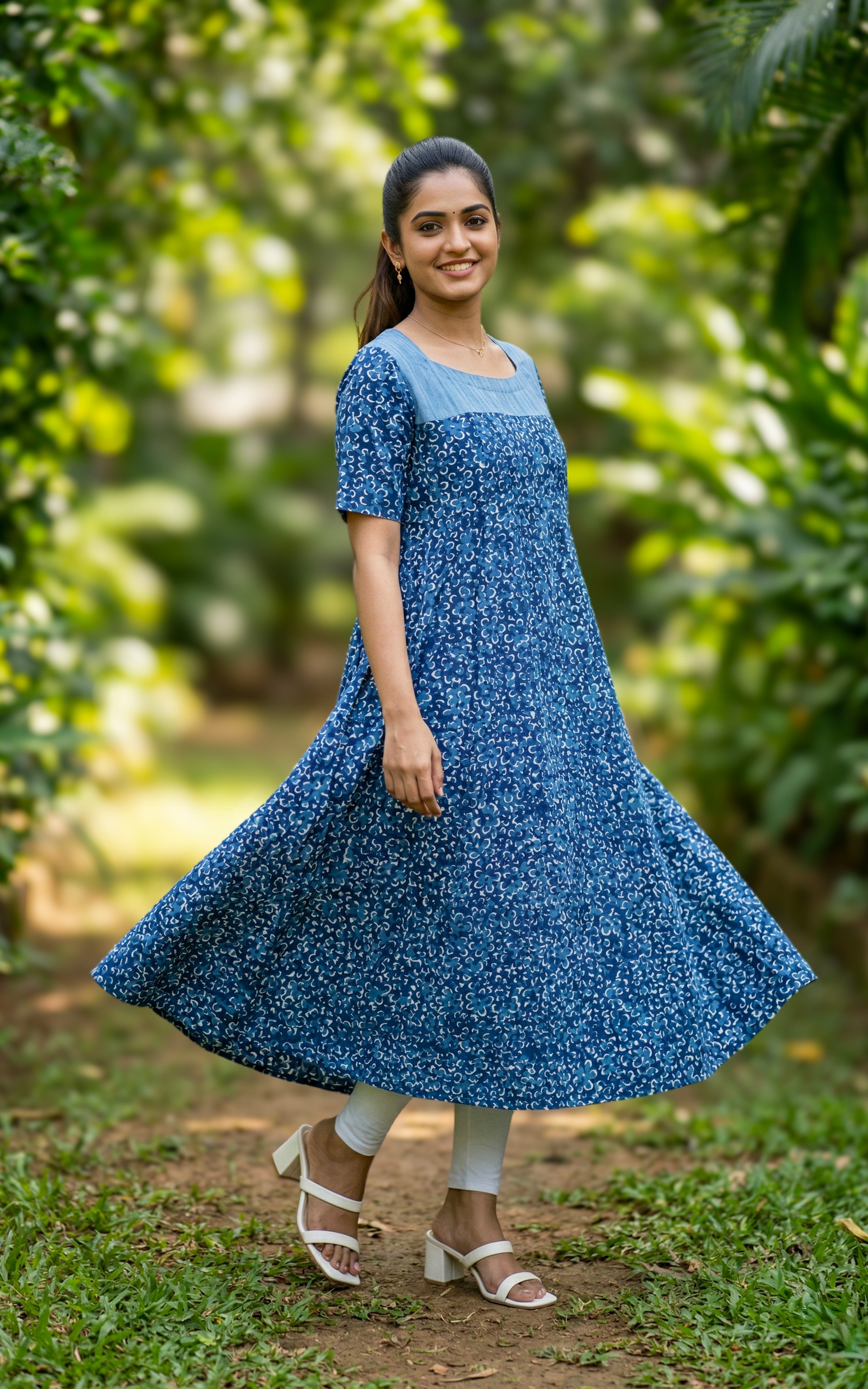 Indigo Blue Indigo Dyed Cotton Anarkali Kurti