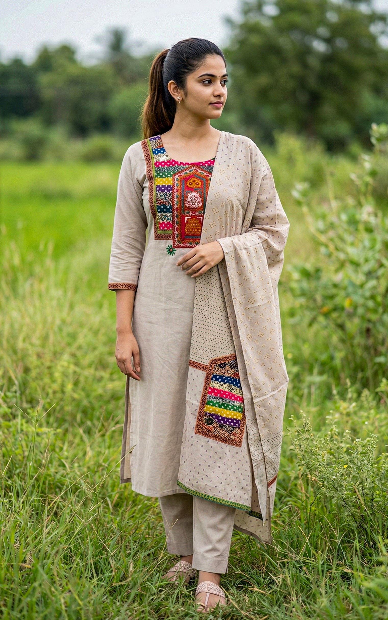 Grayish Beige straight cut kurti sets