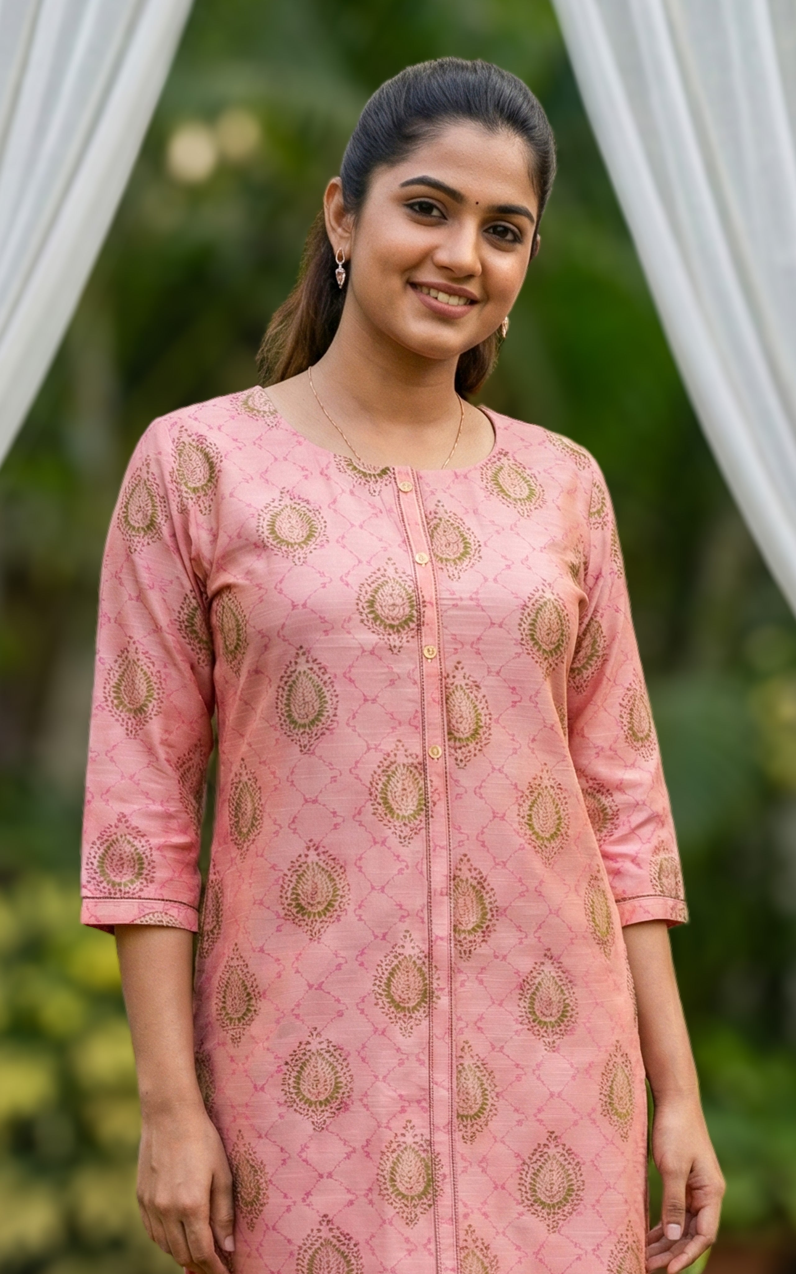 Silk Cotton Kurti With Front And Side Slit