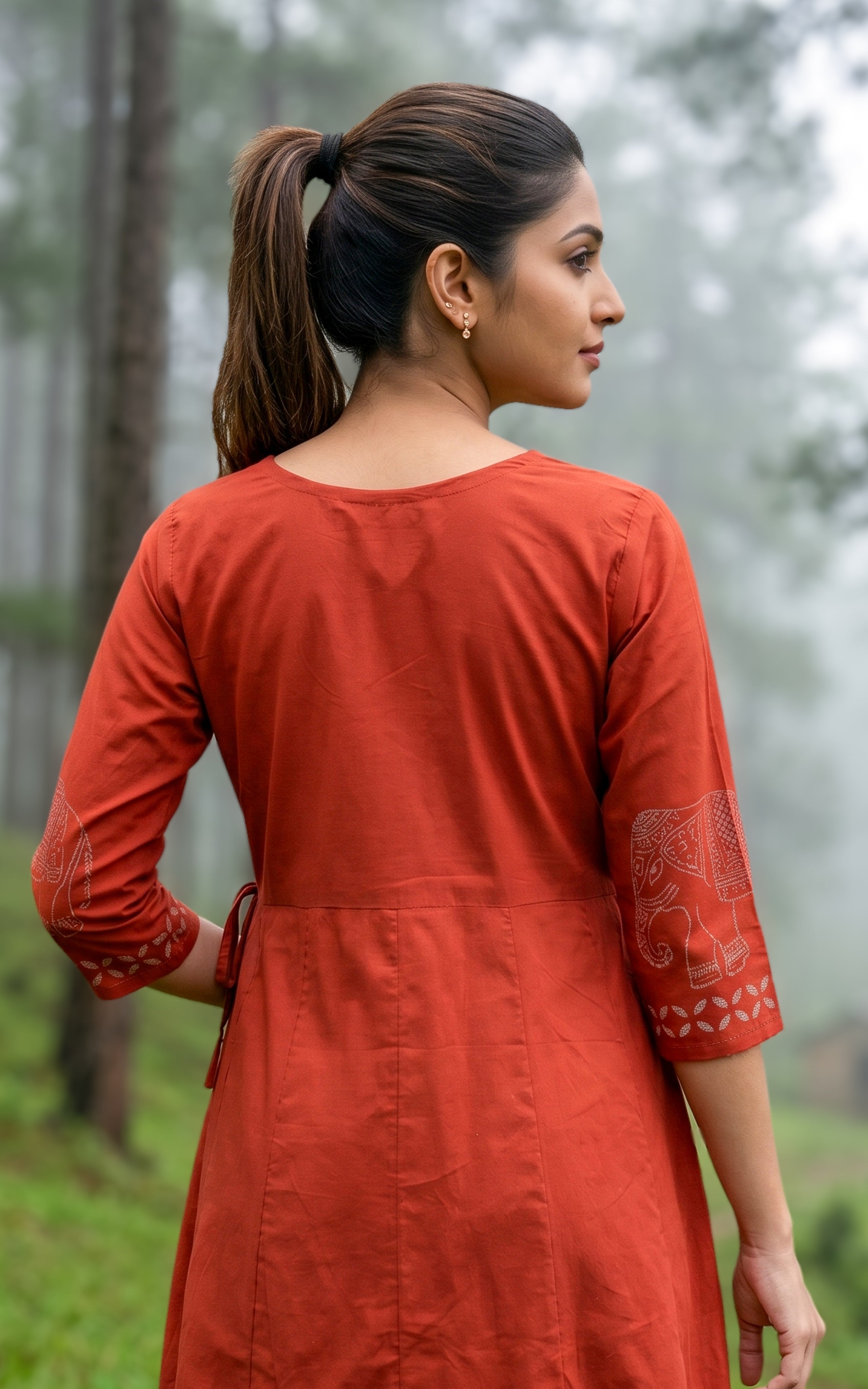 Instore – Rust Cotton Kurti for Women – Handblock Printed – Ethnic Wear