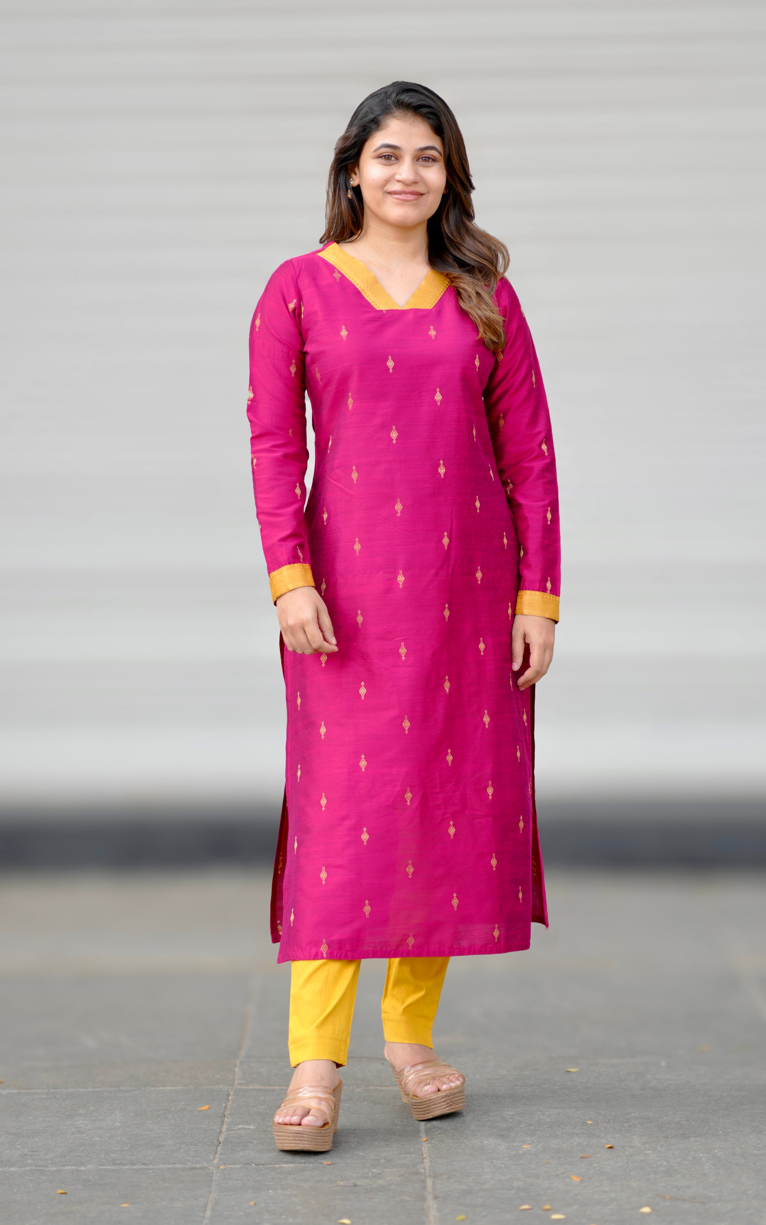 Magenta silk cotton kurti for women
