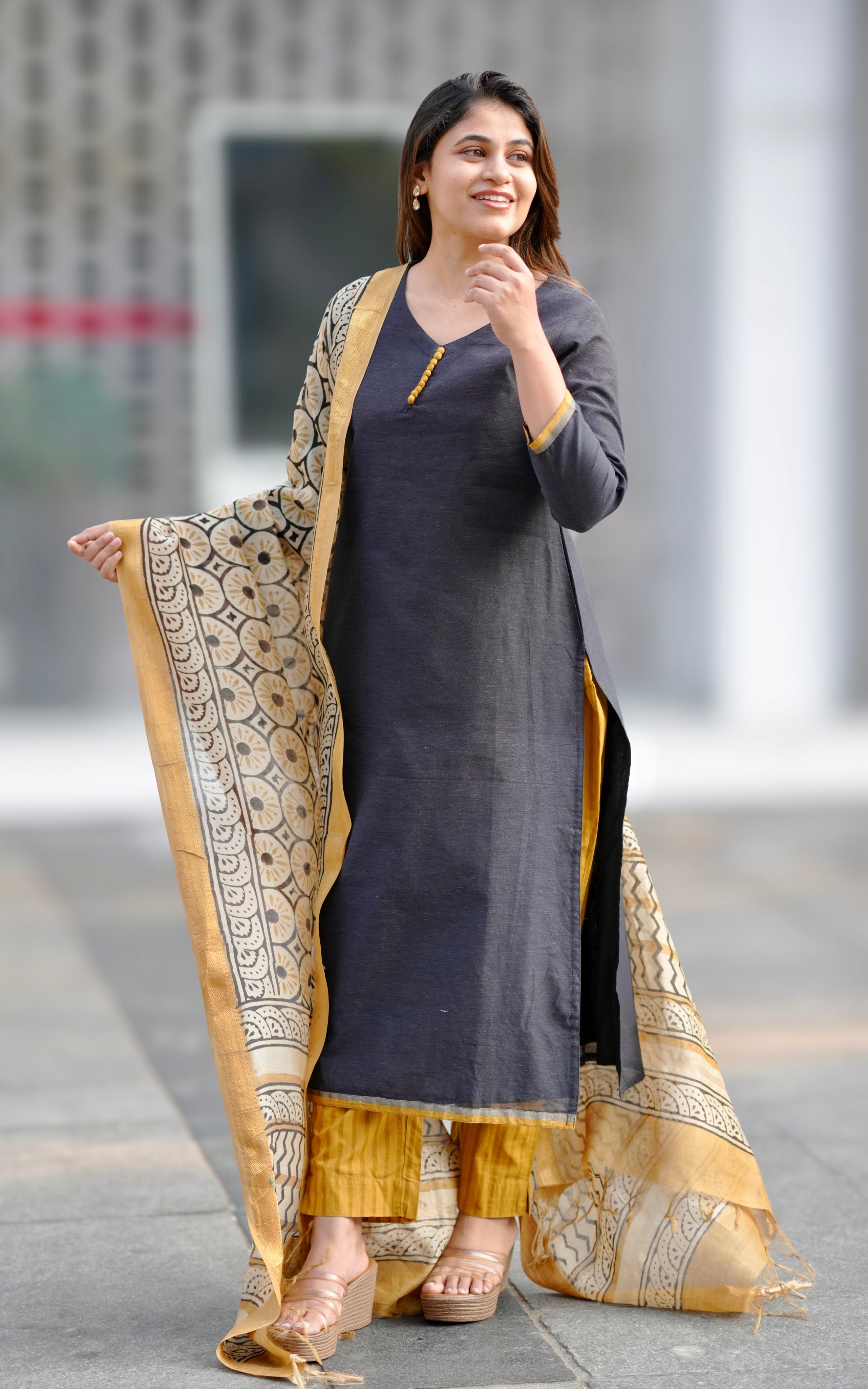 Potli Button Kurti Set for Women