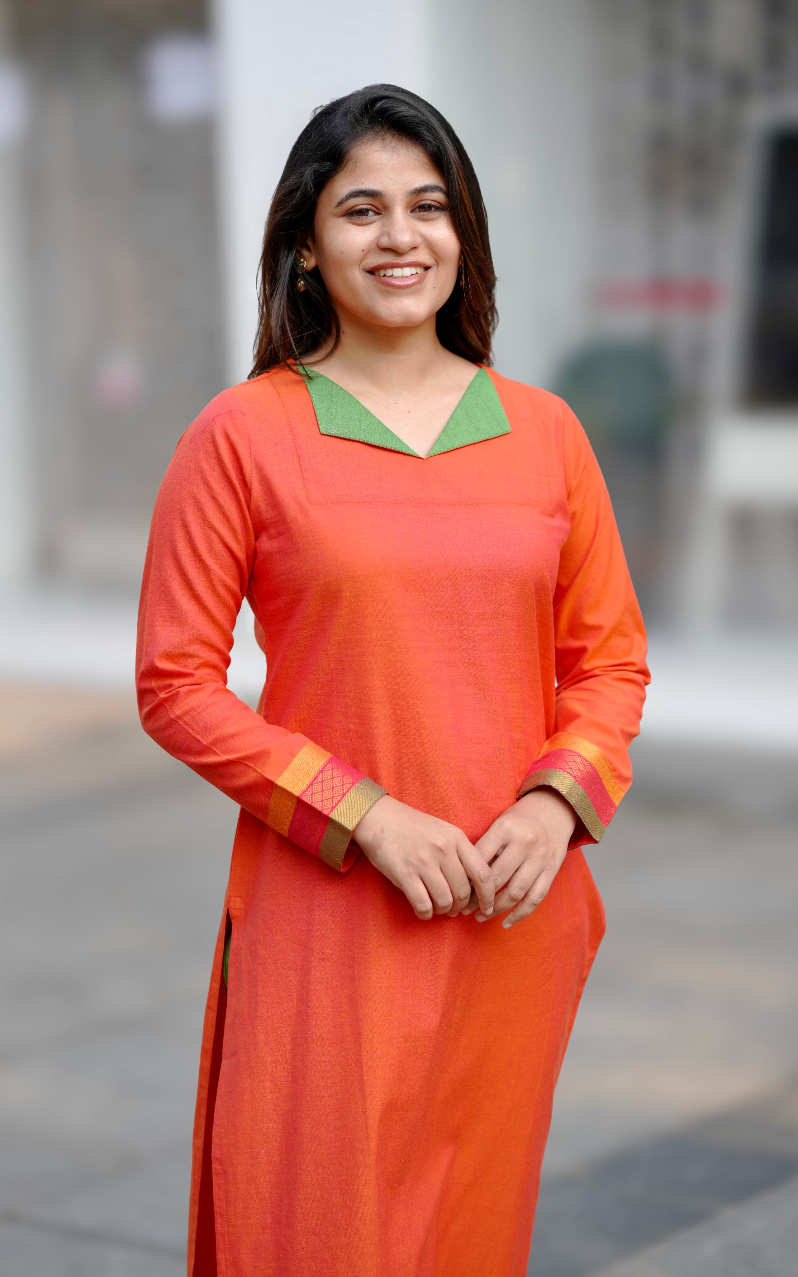 orange office wear kurti
formal cotton kurti for women