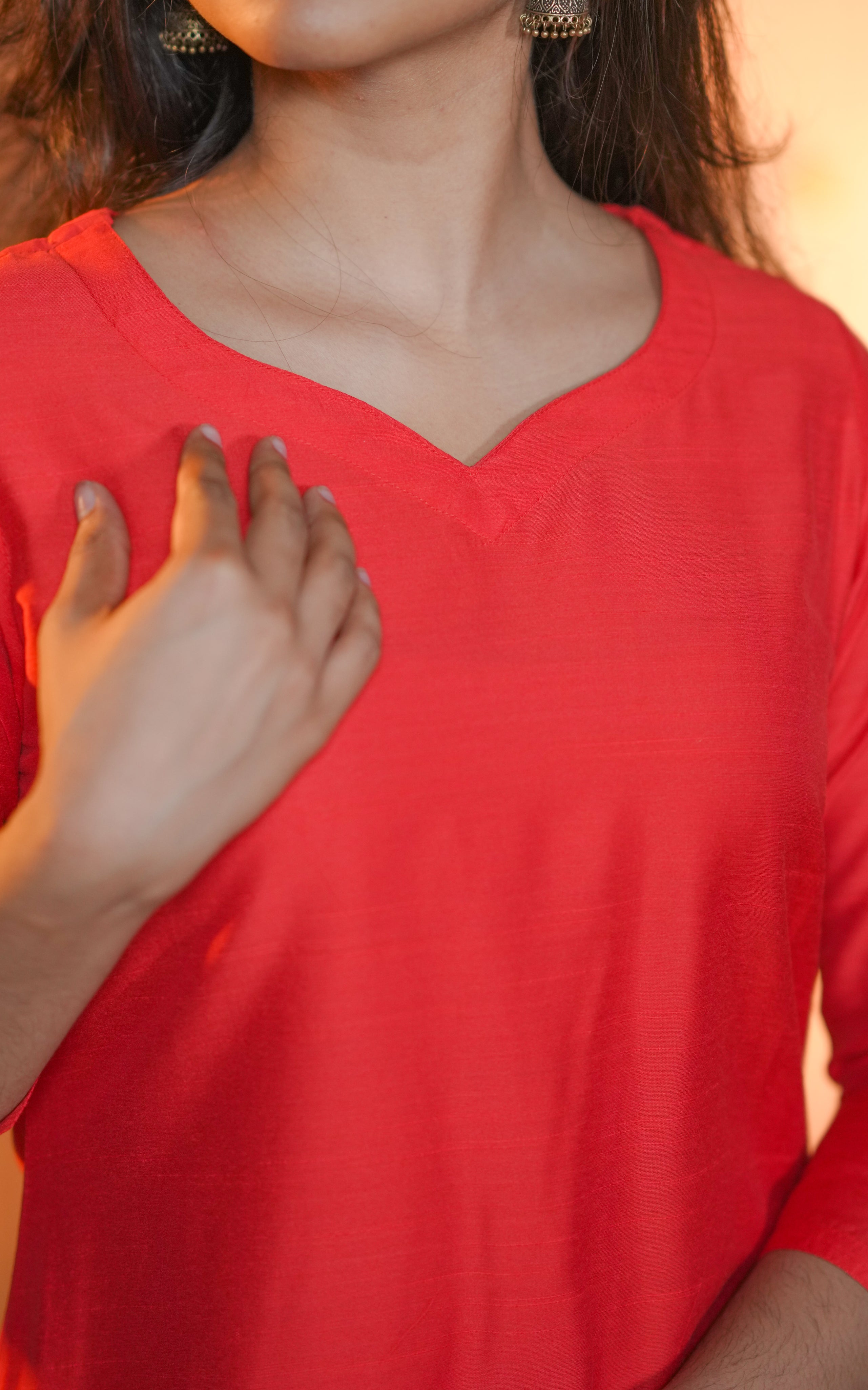 Dark peach Straight cut kurti with dupatta