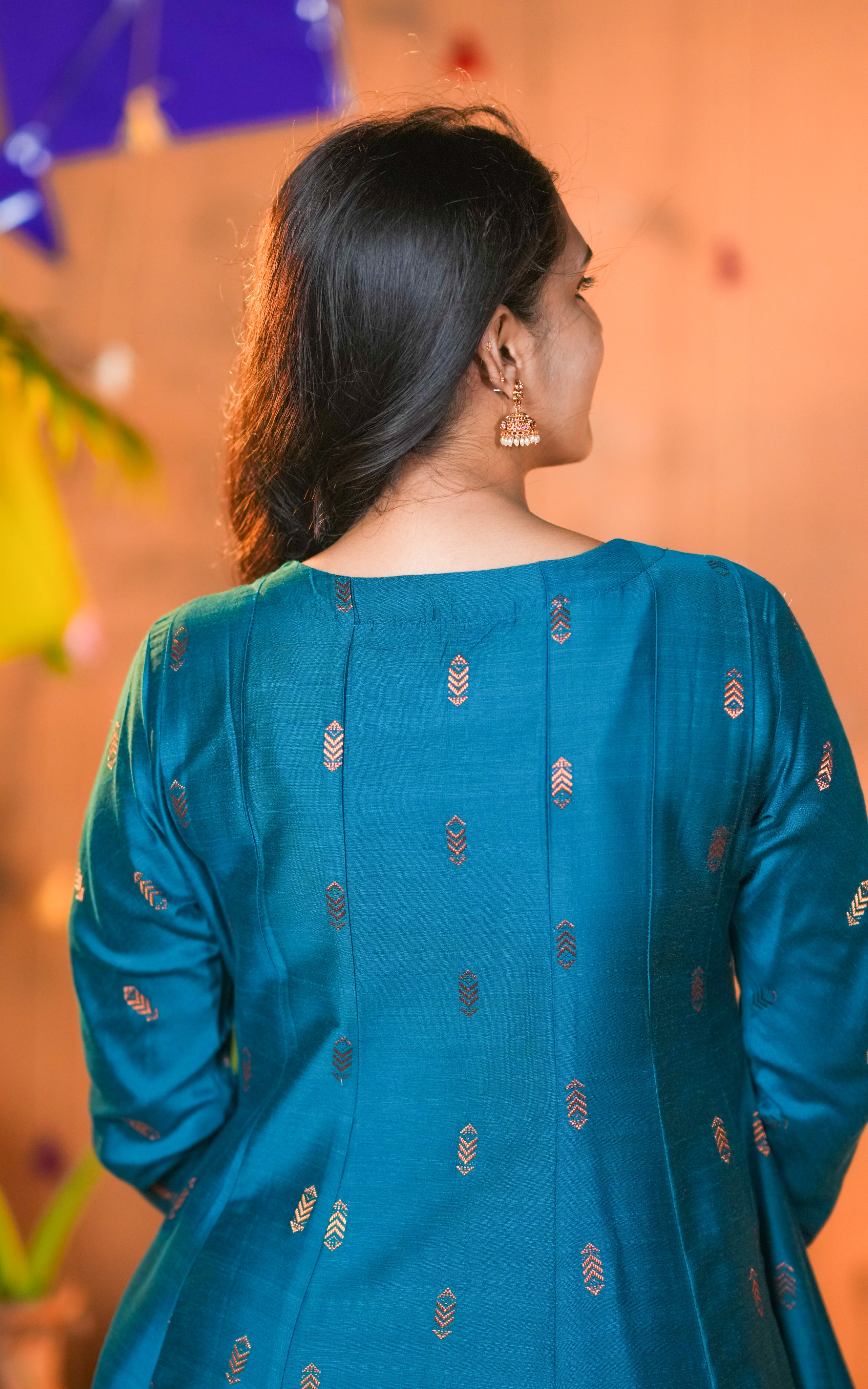 Teal blue ethnic kurti for women
