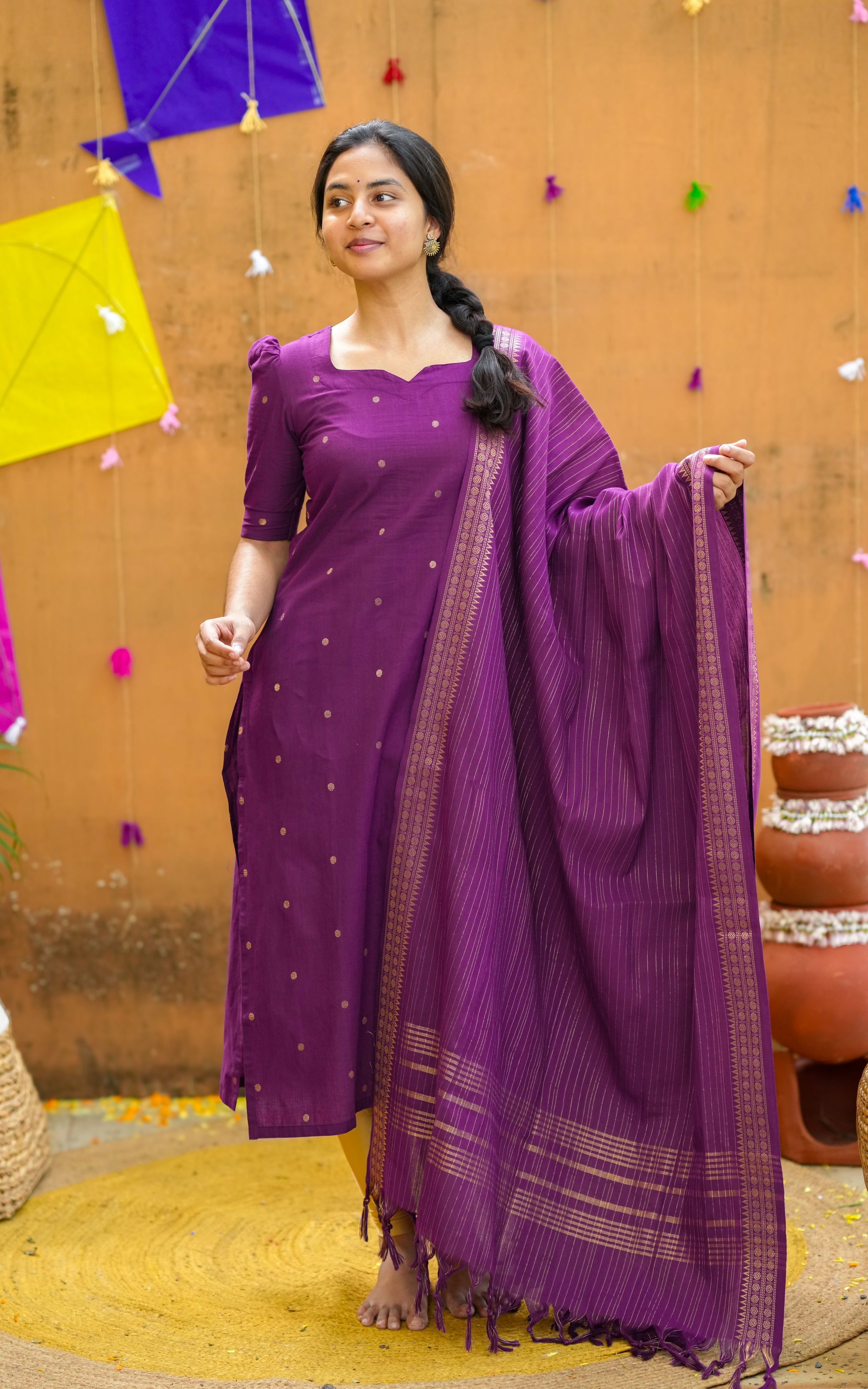 Violet cotton kurti for women
