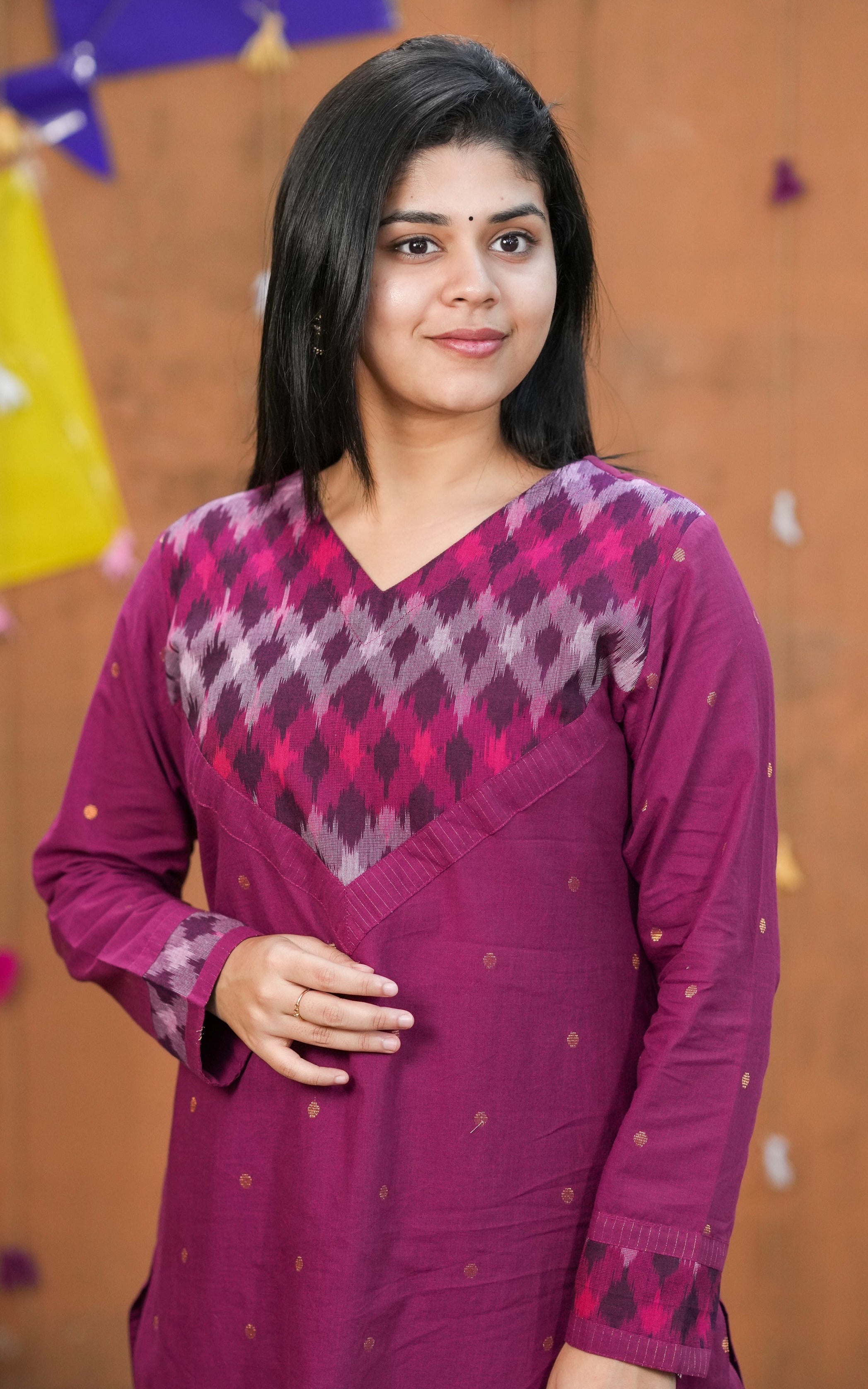 V neck straight cut kurti sets