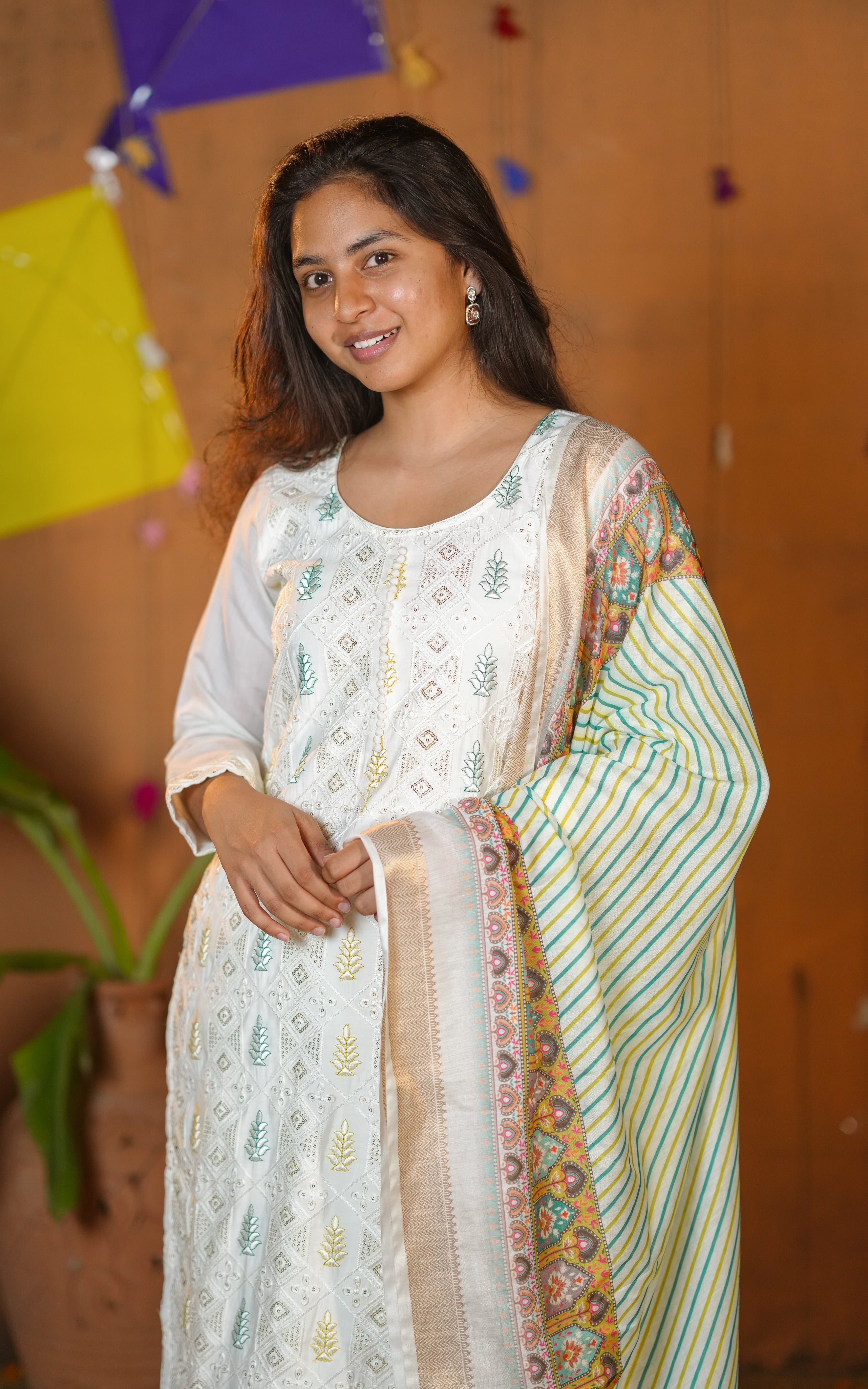 White straight cut kurti sets