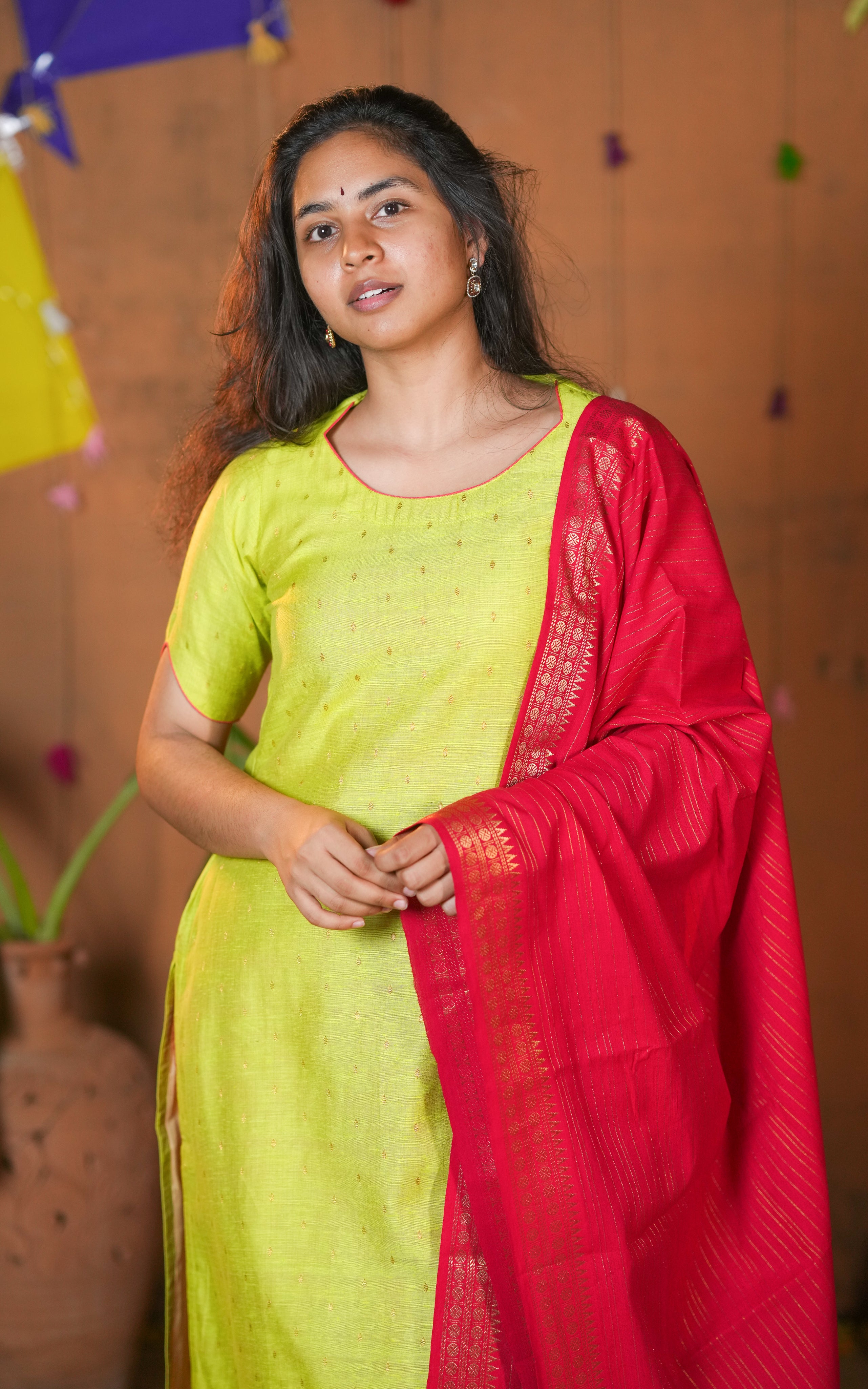 Silk cotton straight cut kurti