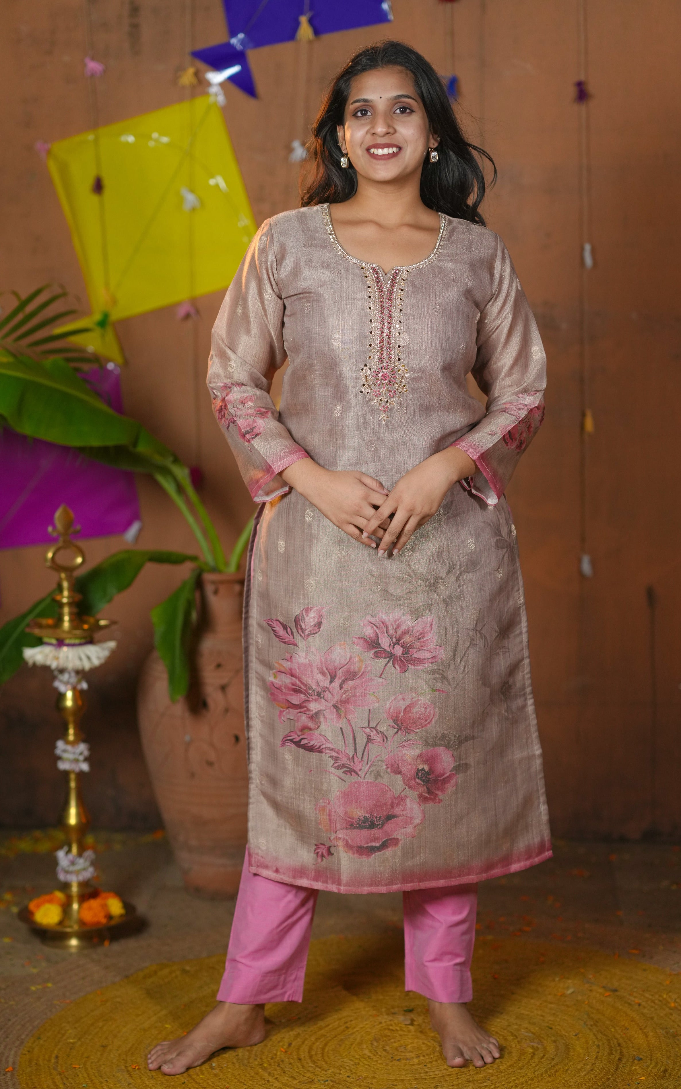 Art silk straight cut kurti