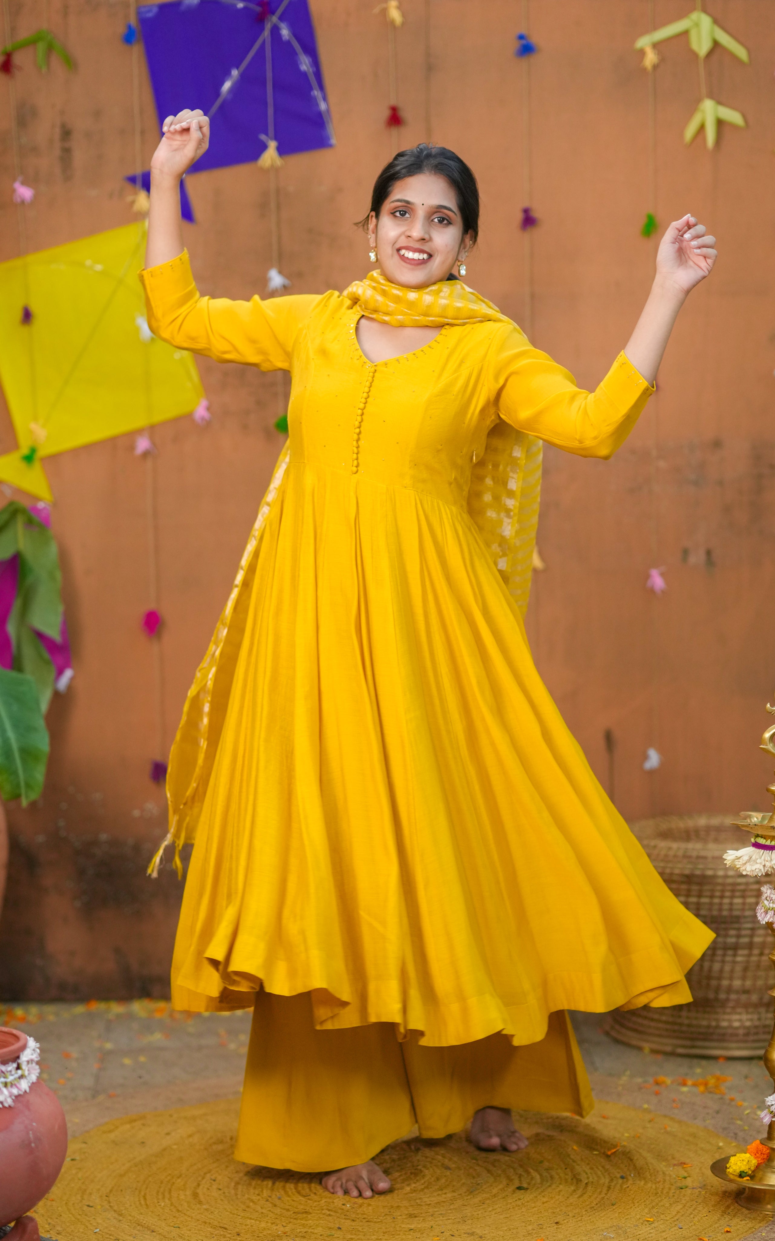 Anarkali kurti with gold motifs