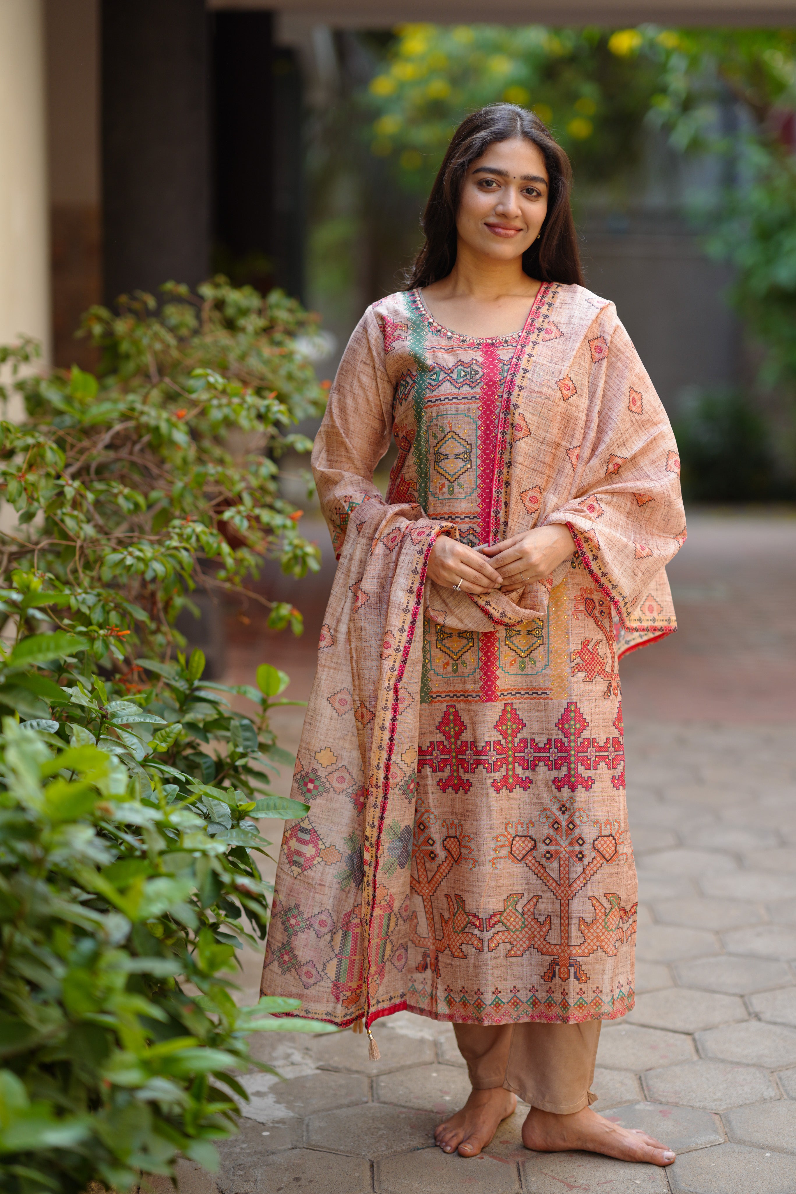 Occasion wear embroidered yoke kurti set