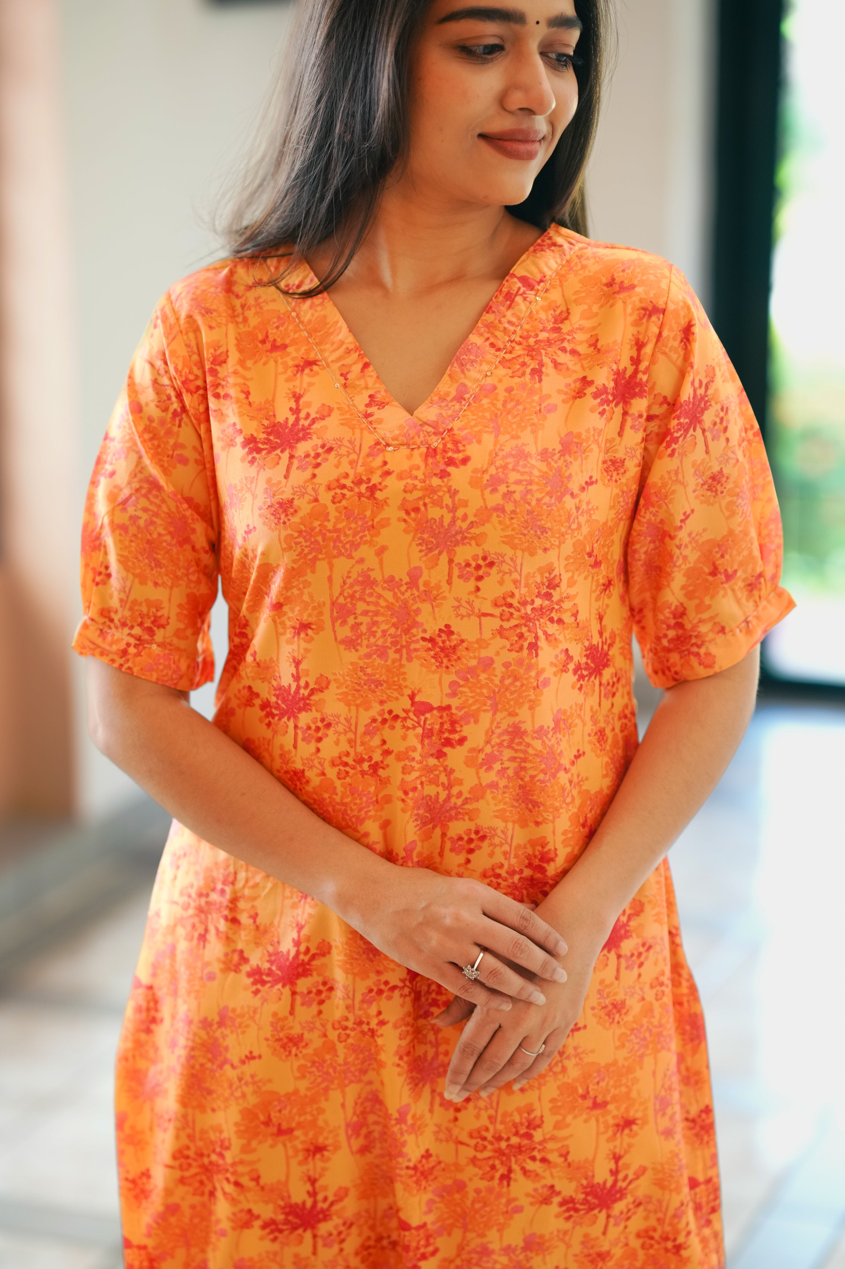 Peach color kurti for women