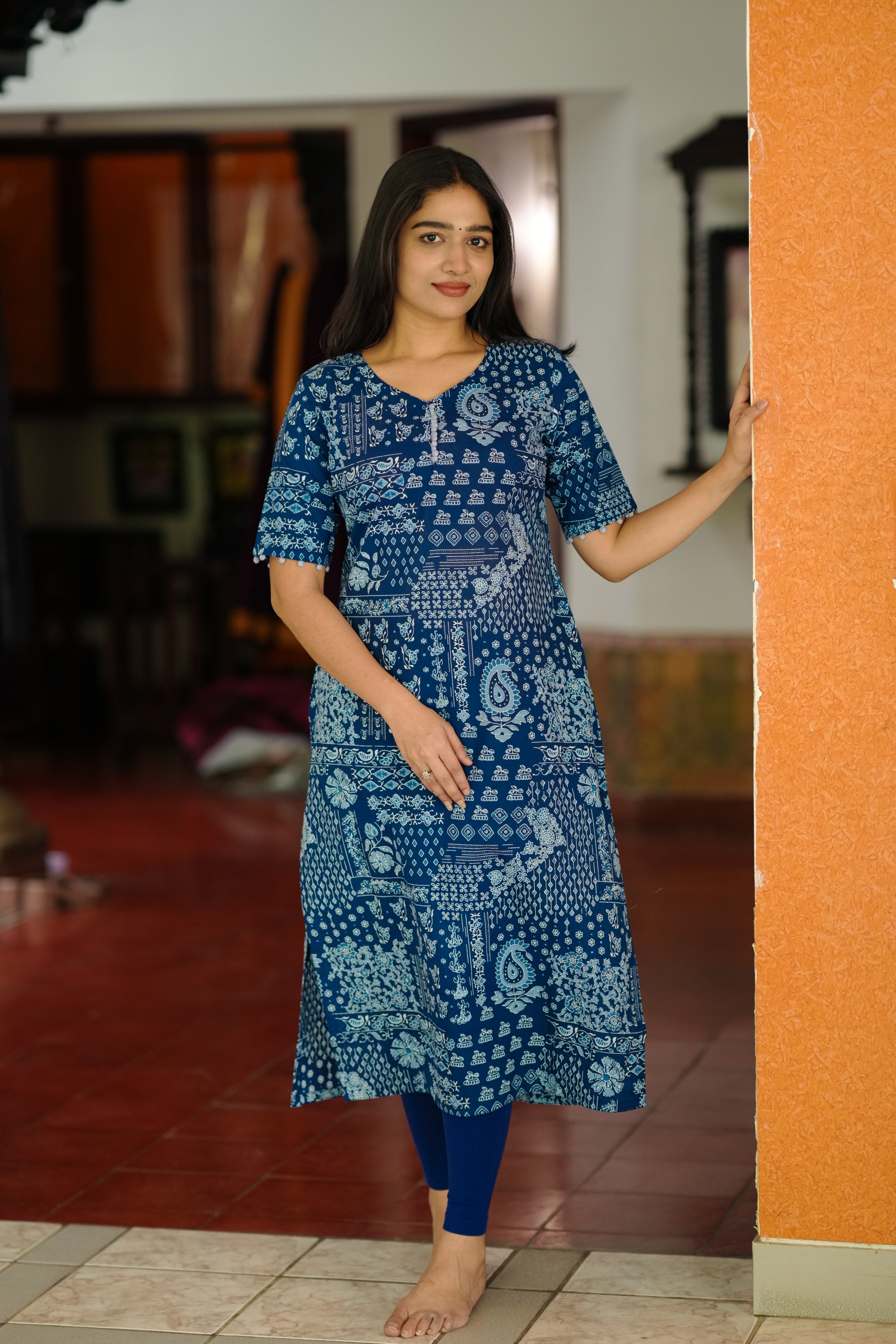 blue cotton straight cut kurti for daily wear
comfortable cotton kurti with side slit
casual daily wear cotton kurti
soft cotton kurti set for women
everyday blue kurti