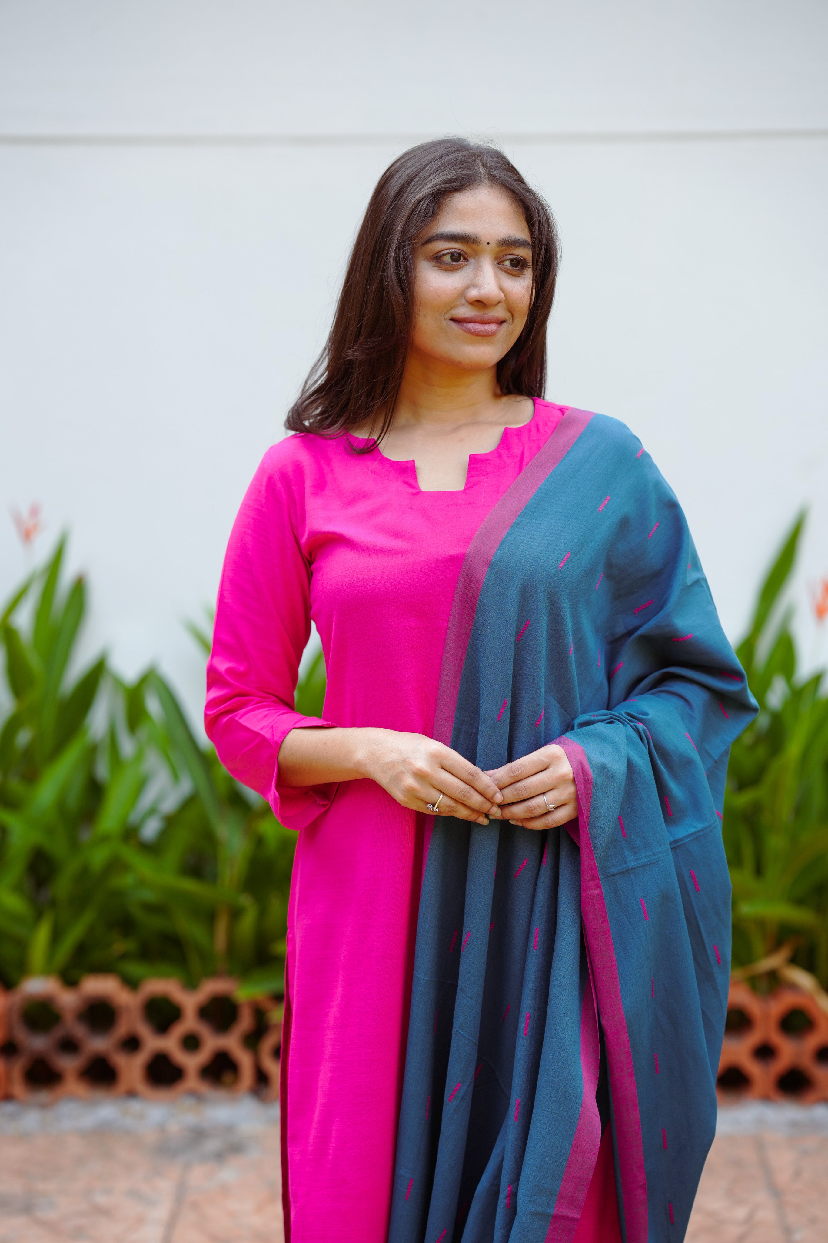 Pink Cotton Kurti with Dupatta for Women