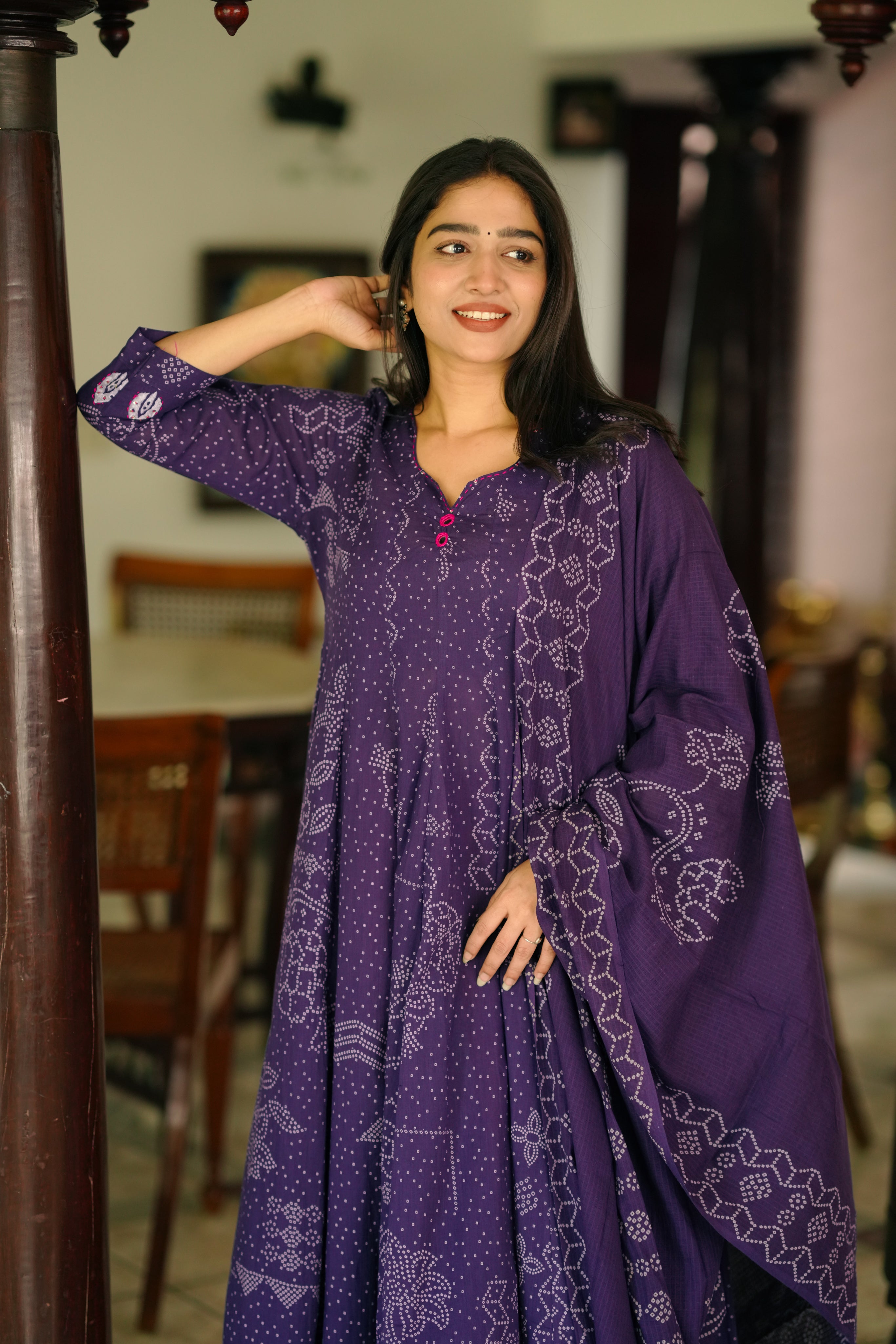 violet colored anarkali for women