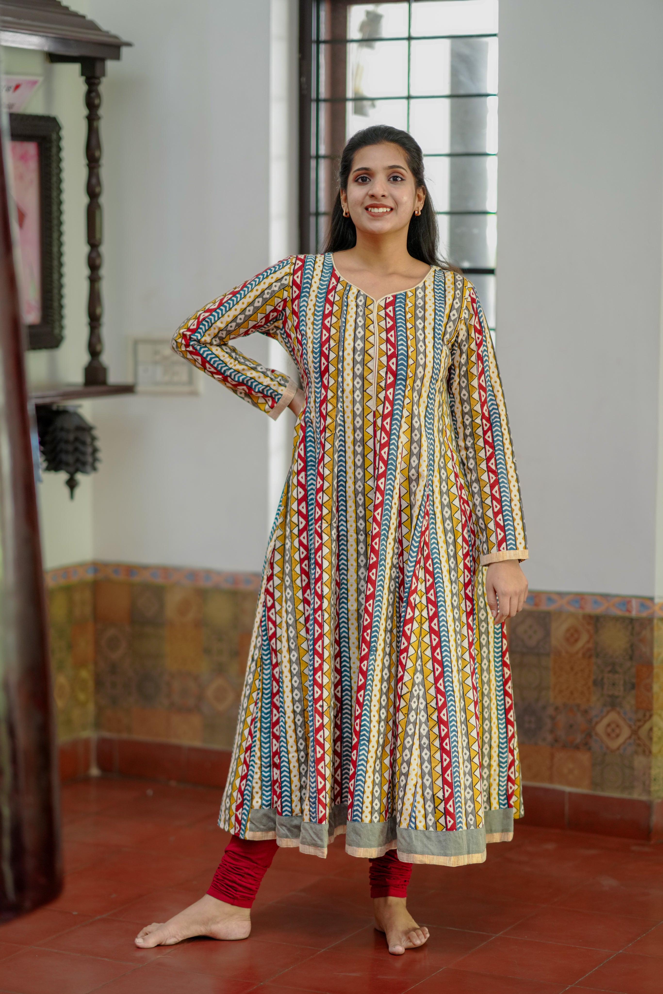 multicolor cotton full flared anarkali for daily wear
