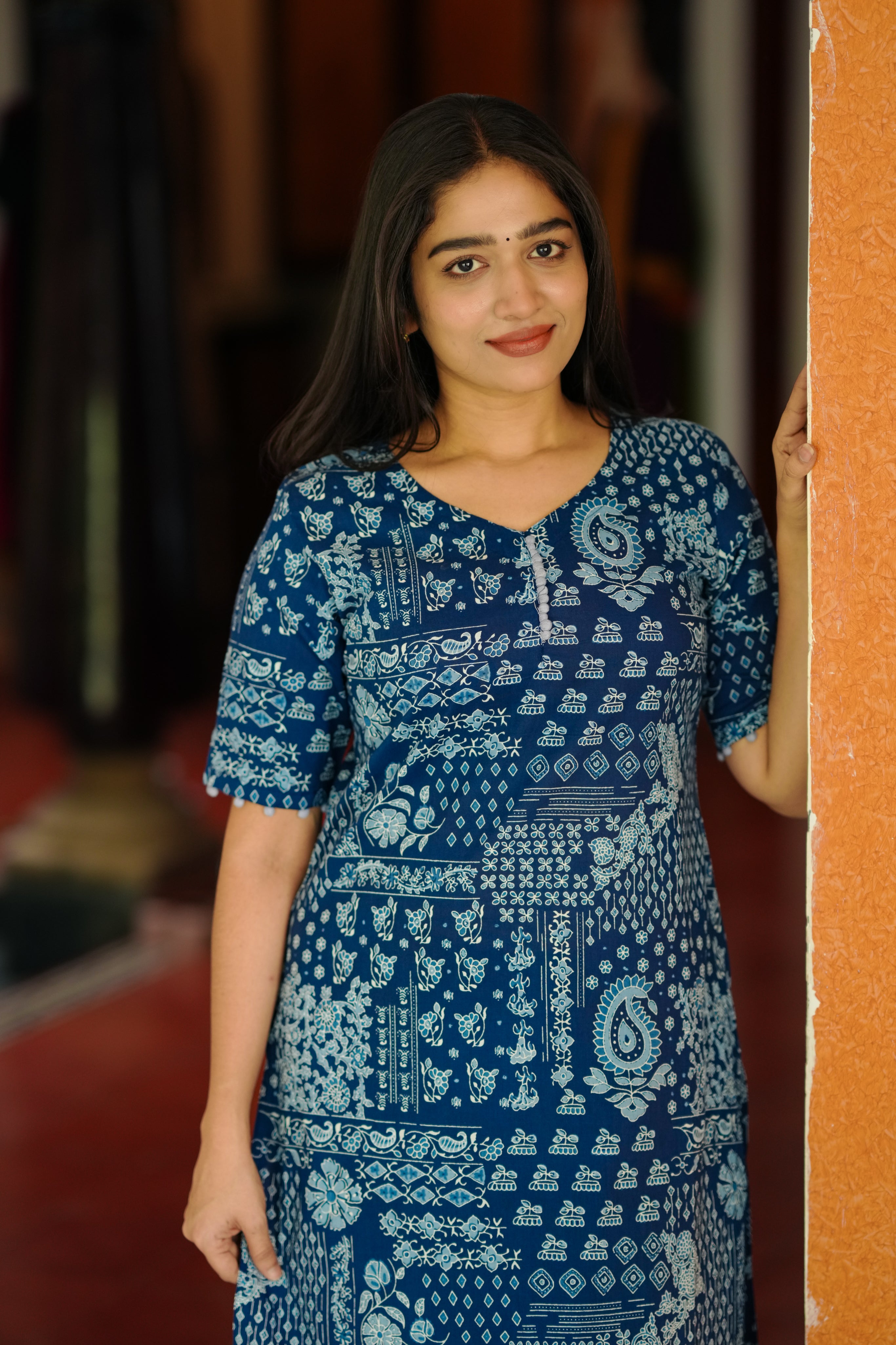 blue cotton kurti for office
elegant straight cut kurti for office wear
formal cotton kurti with side slit
professional cotton kurti set
simple office wear kurti