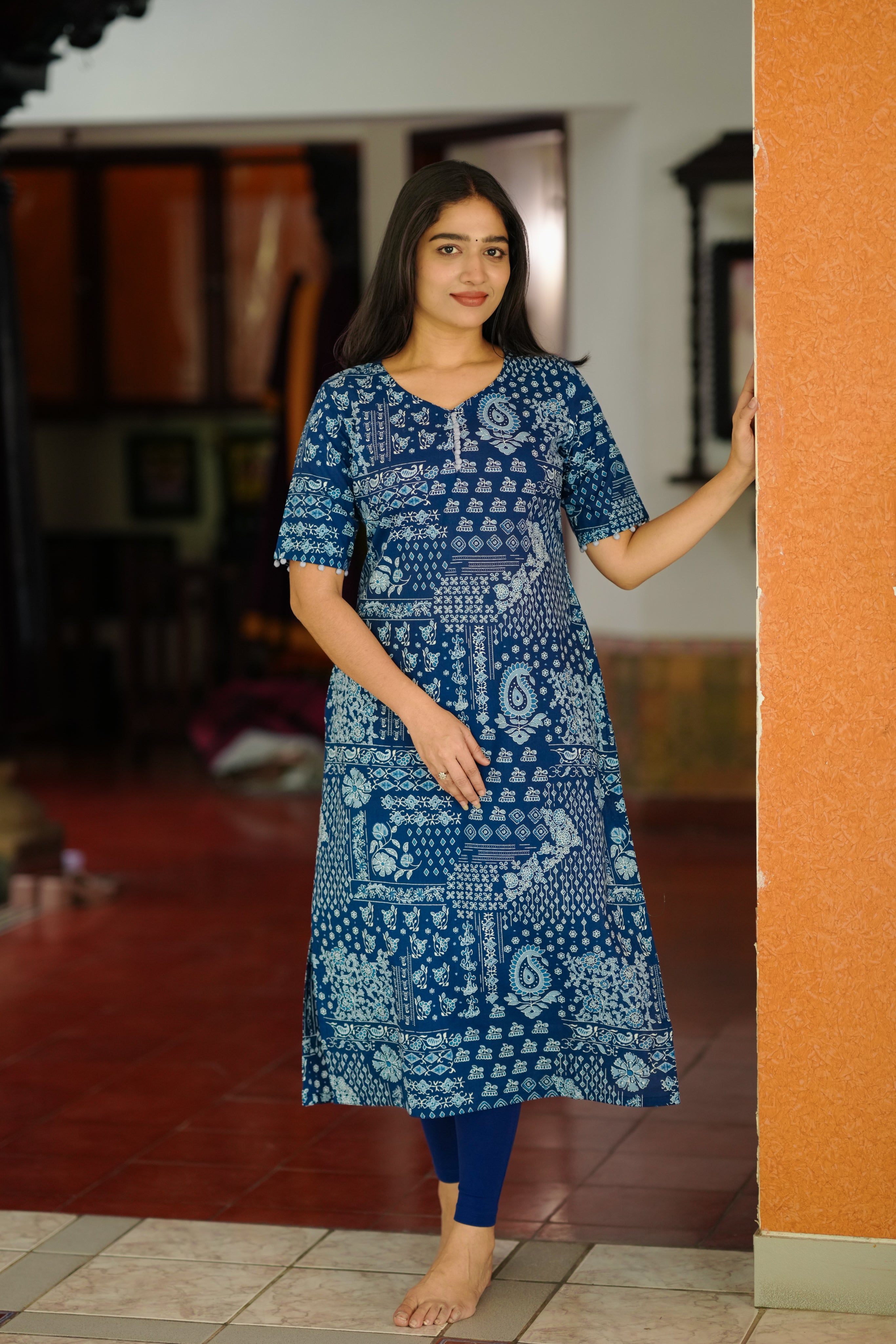 blue cotton kurti for college girls
trendy straight cut cotton kurti
casual college wear kurti set
stylish cotton kurti for students
comfortable side slit kurti for college