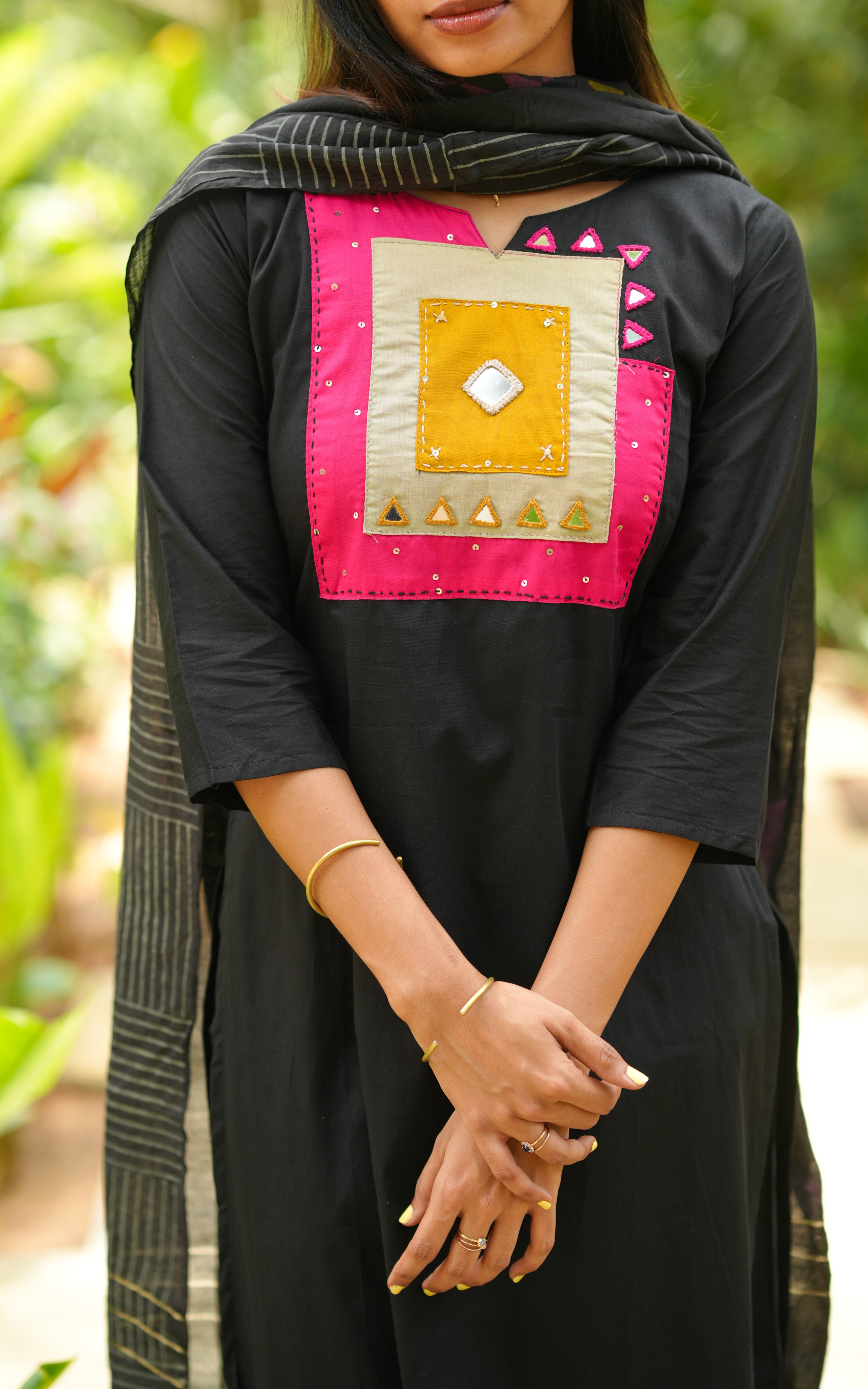 Instore – Black Cotton Kurti Set for Women – Handblock Printed – Ethnic Wear