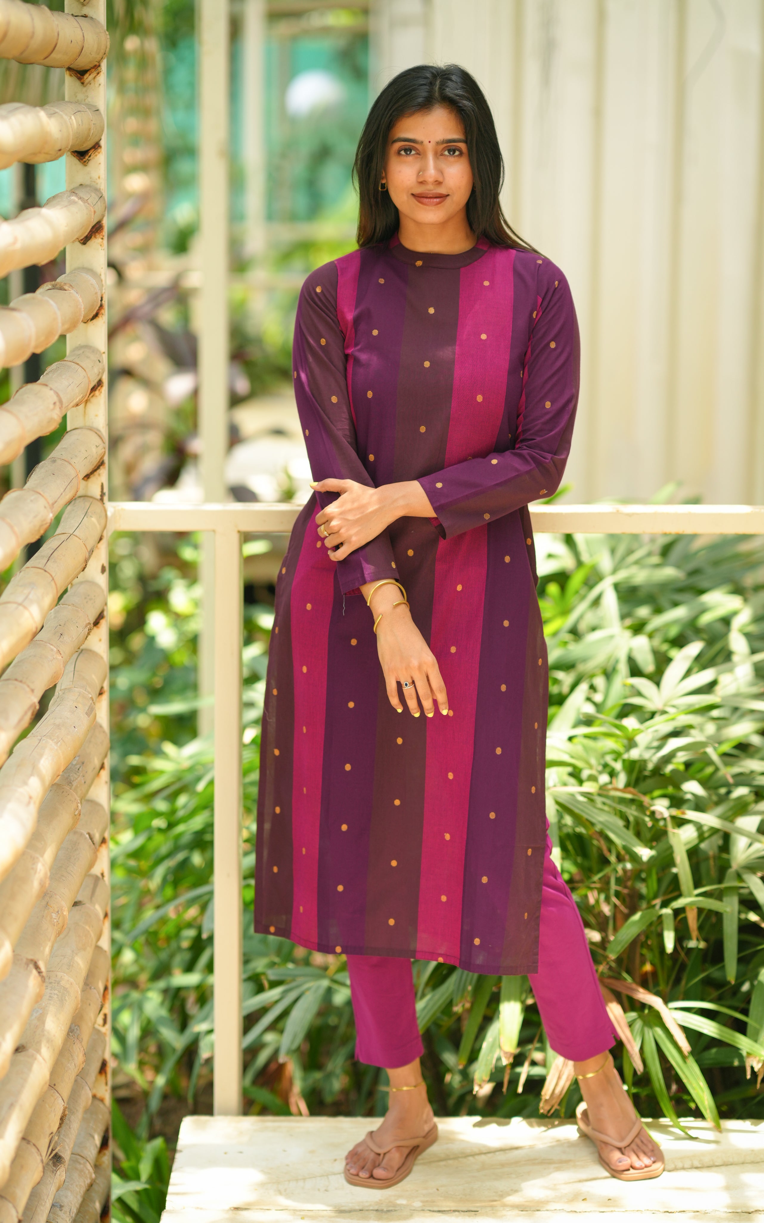 South cotton kurti with zari butta detailing for women