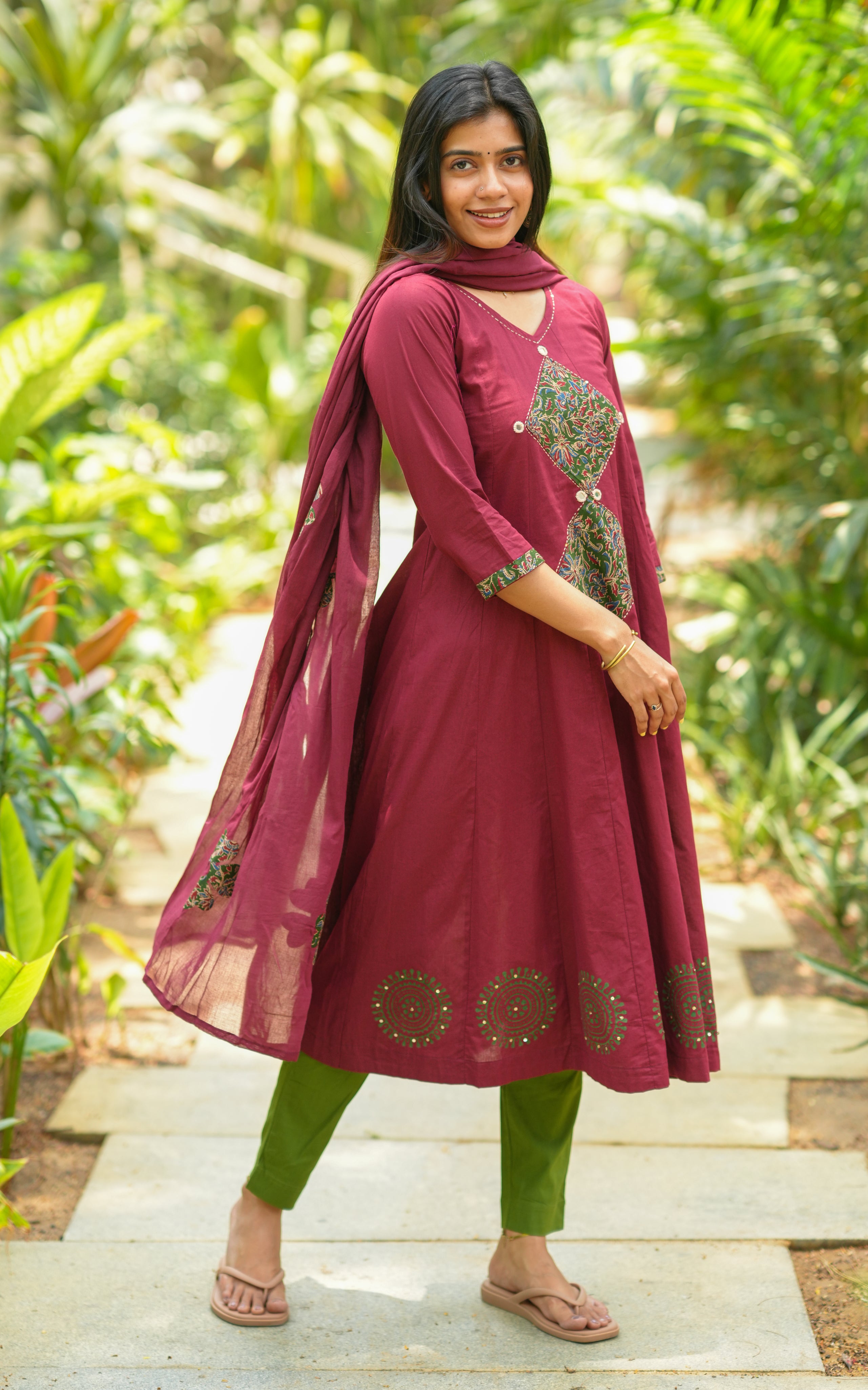 Maroon casual wear Anarkali kurti for women