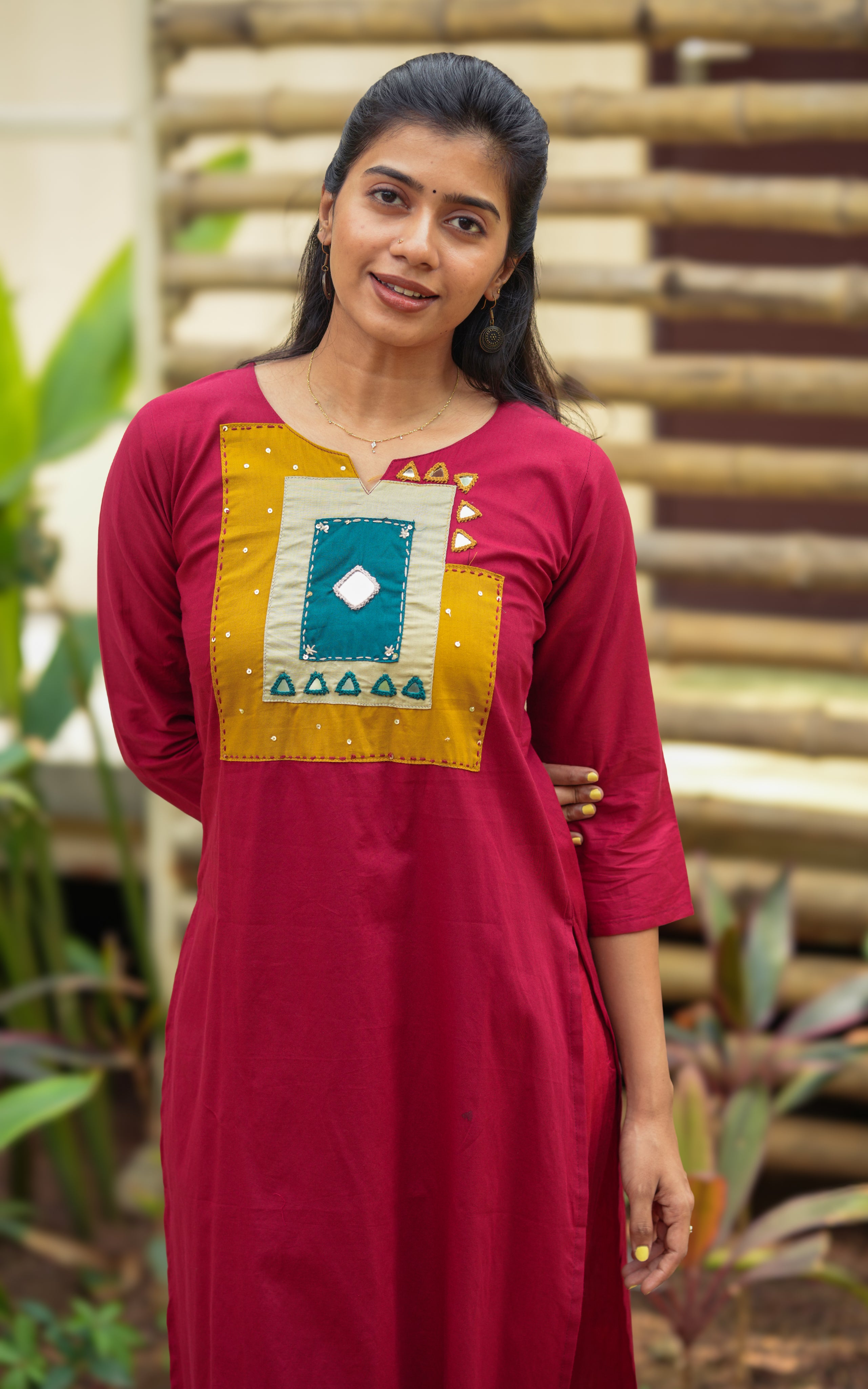Maroon cotton kurti for women