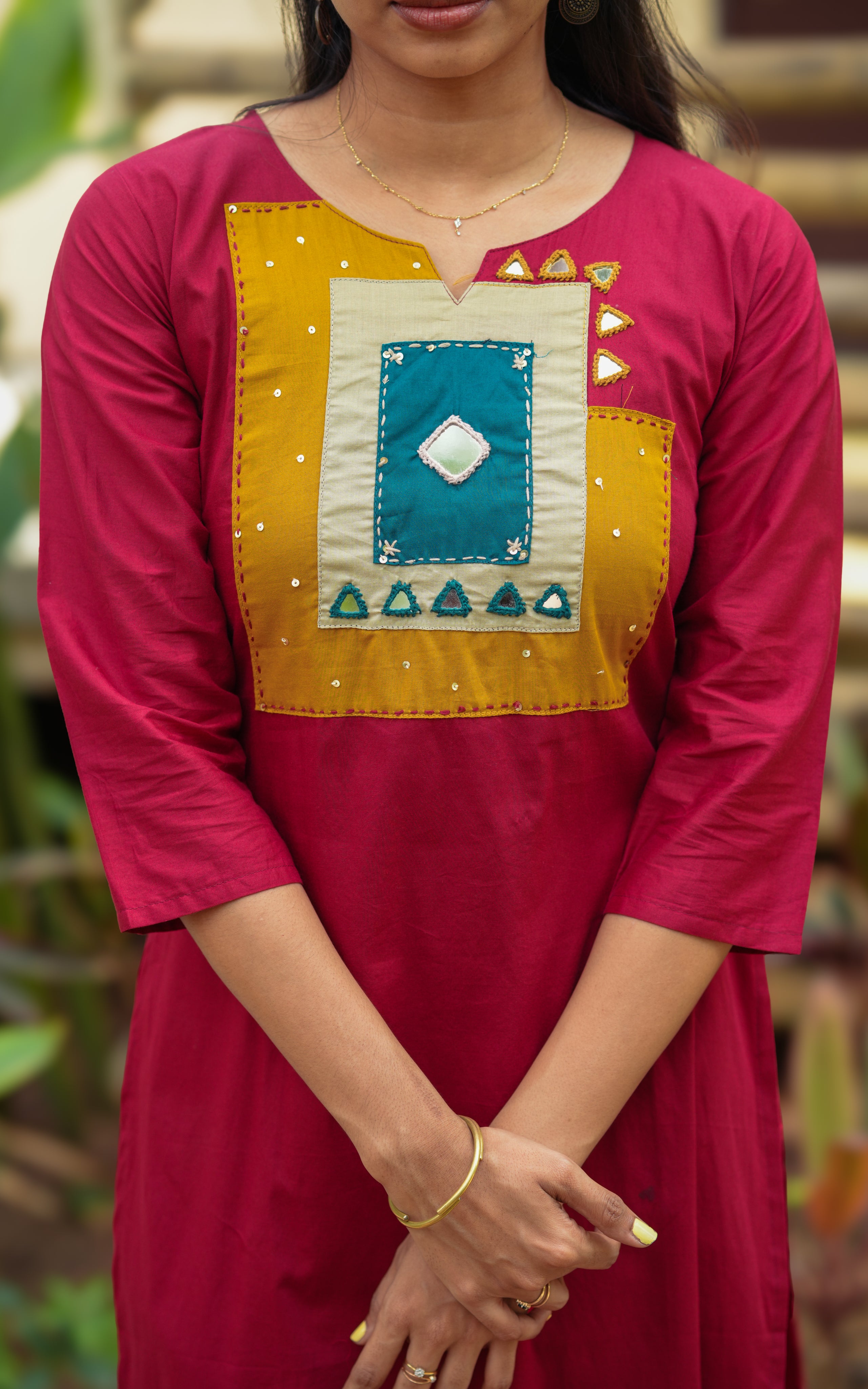 Cotton mirror work kurti for women
