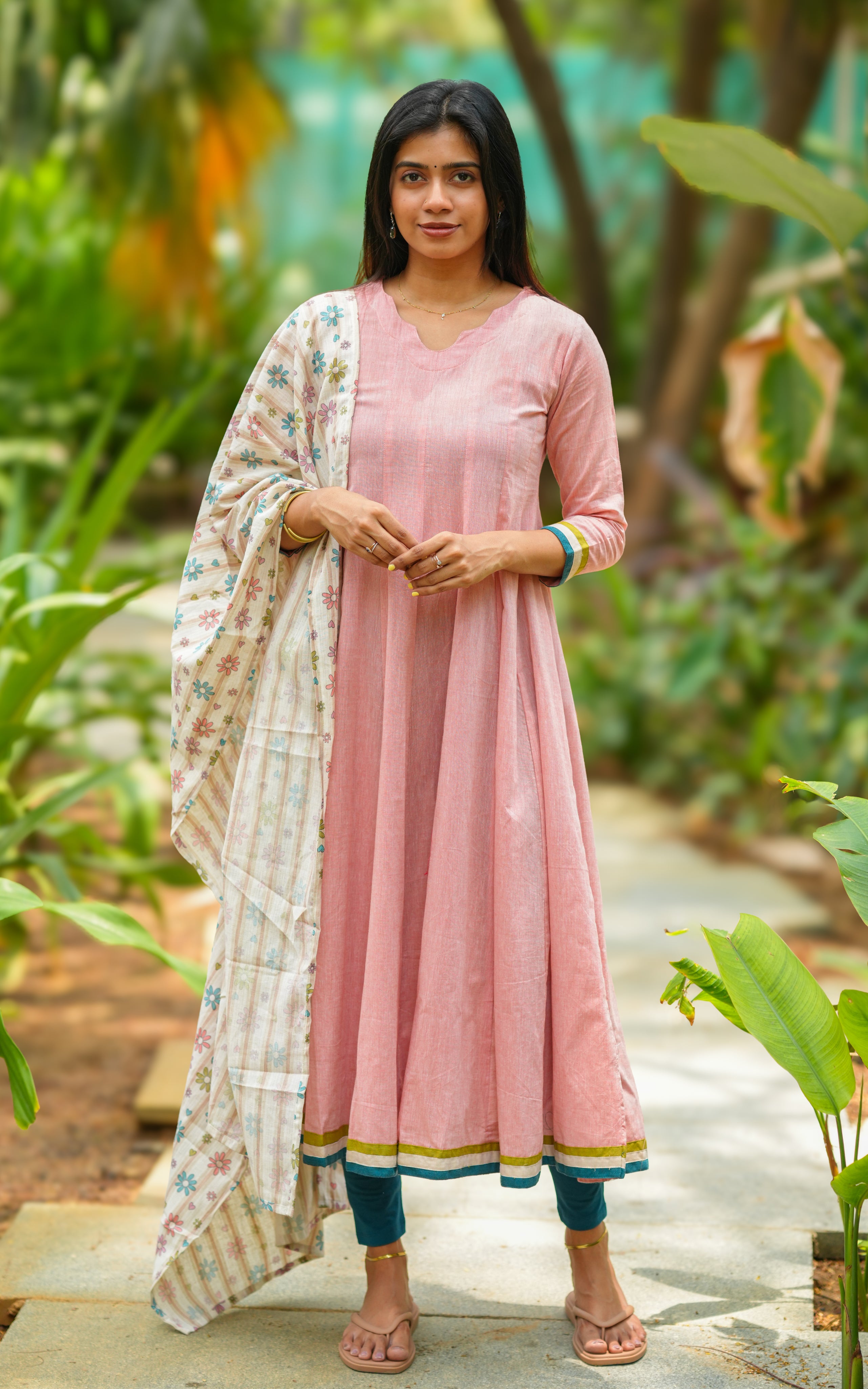 Dusty peach stylish Anarkali kurti set for women