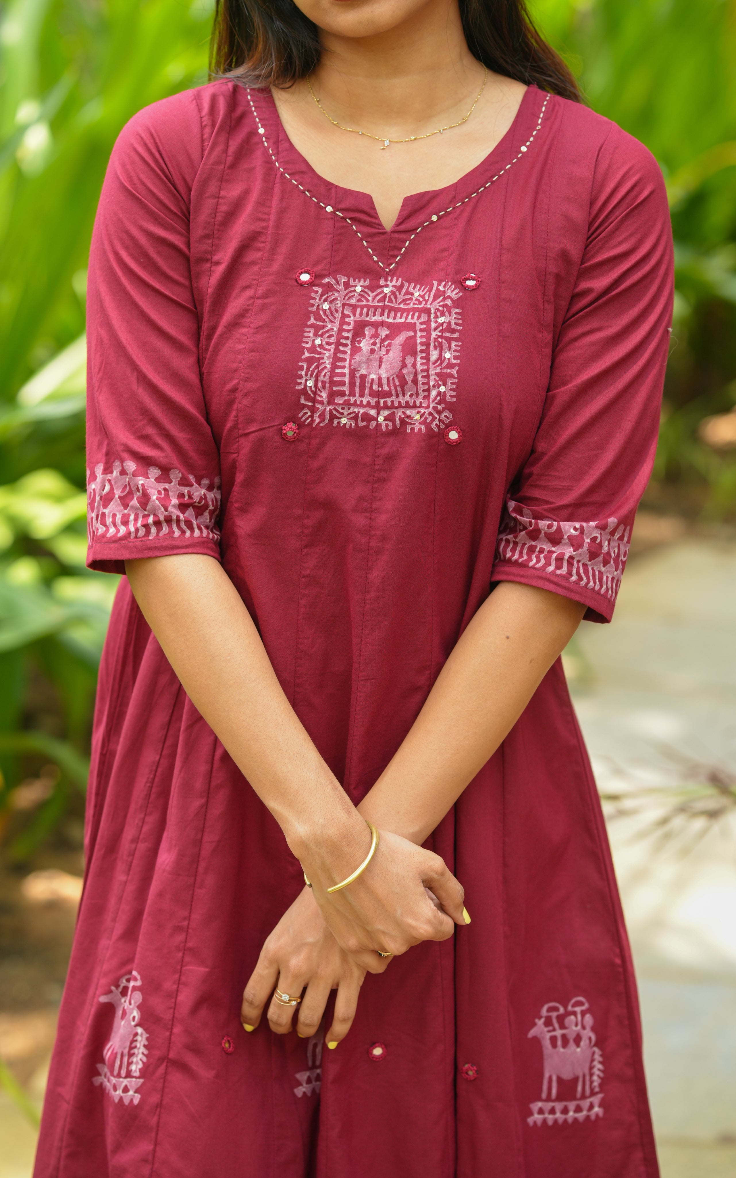 Maroon ethnic Anarkali kurti for women