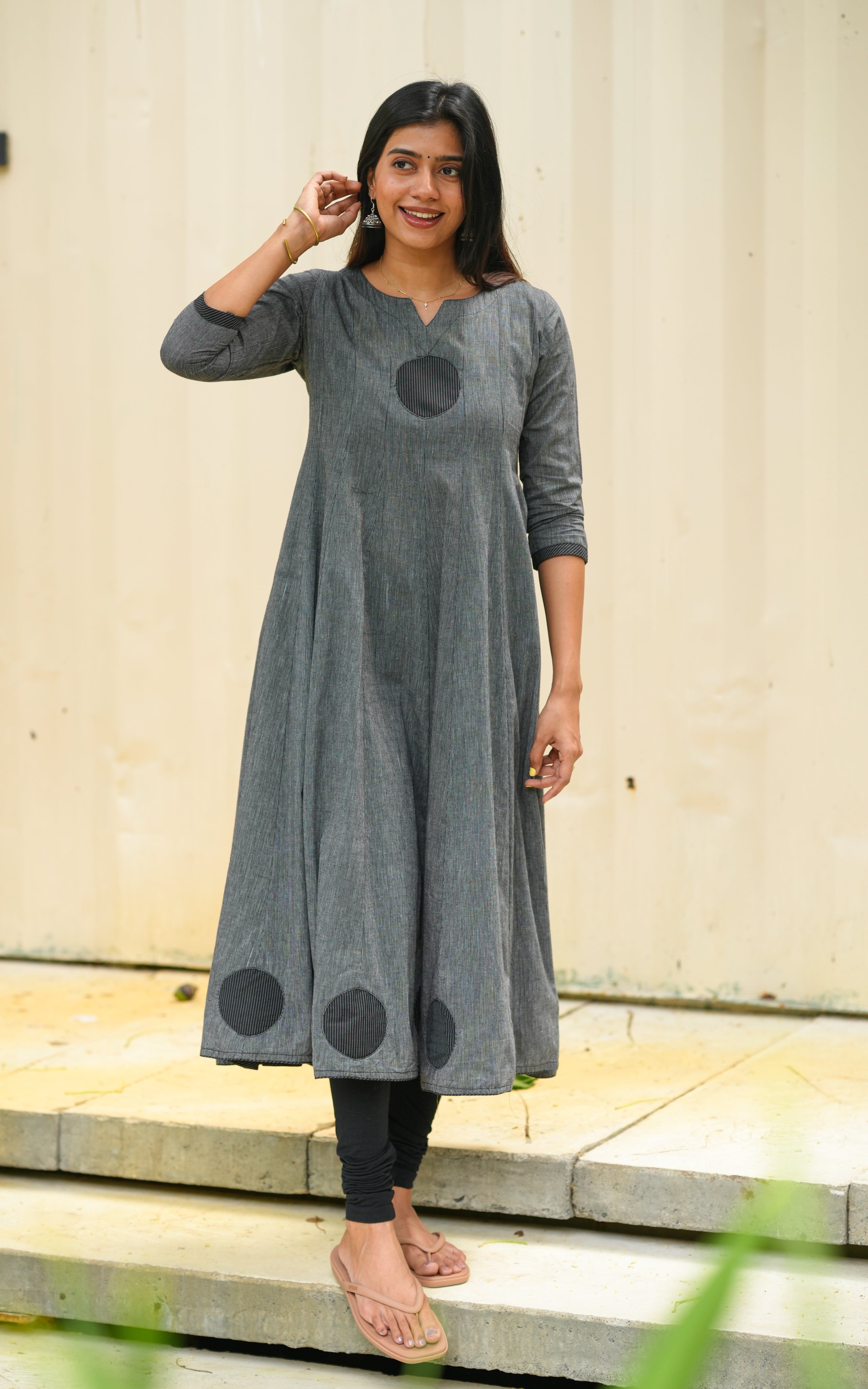 Grey south cotton Anarkali kurti for women