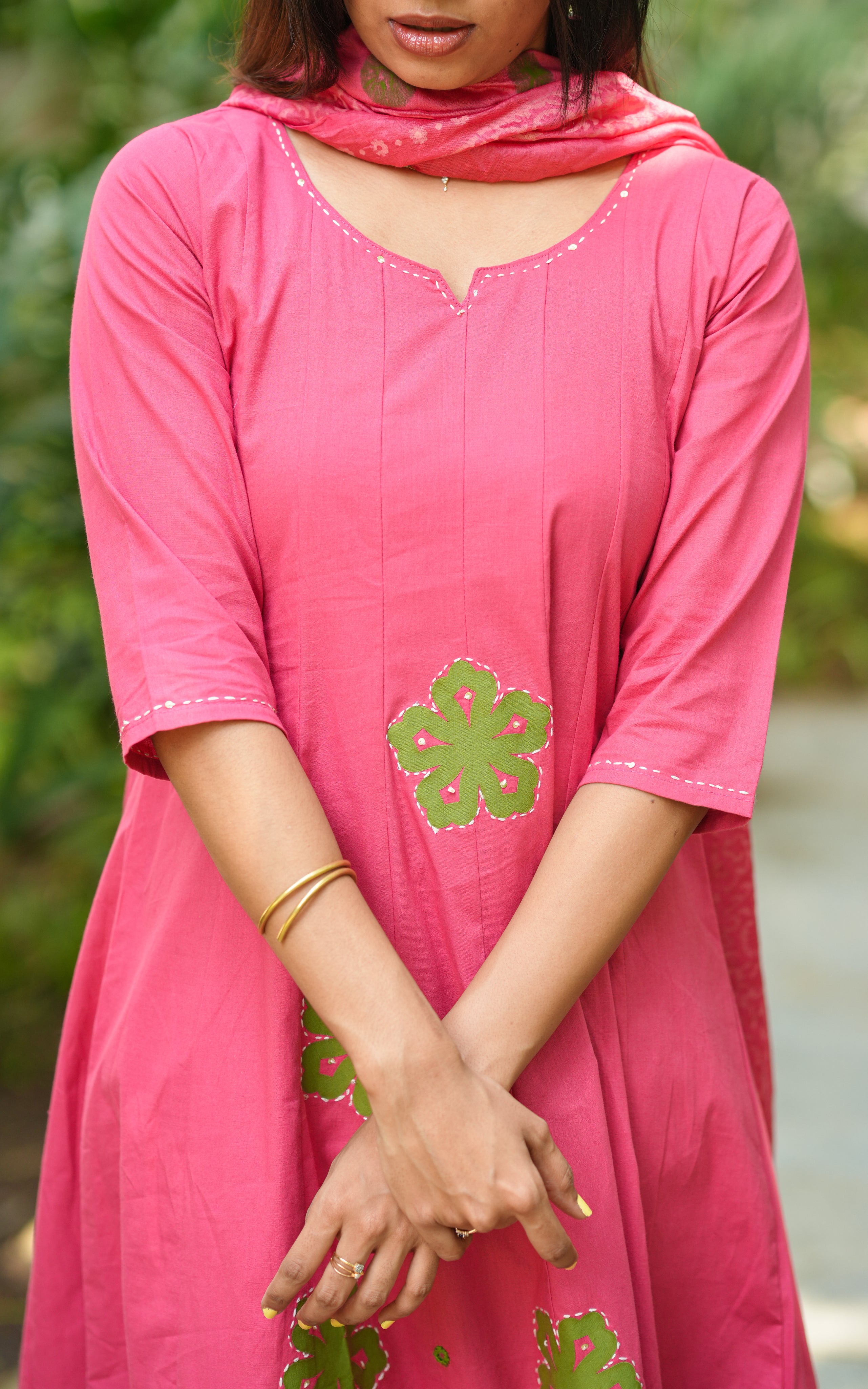 Instore – Rose Pink Cotton Anarkali Kurti Set for Women – Ethnic Wear