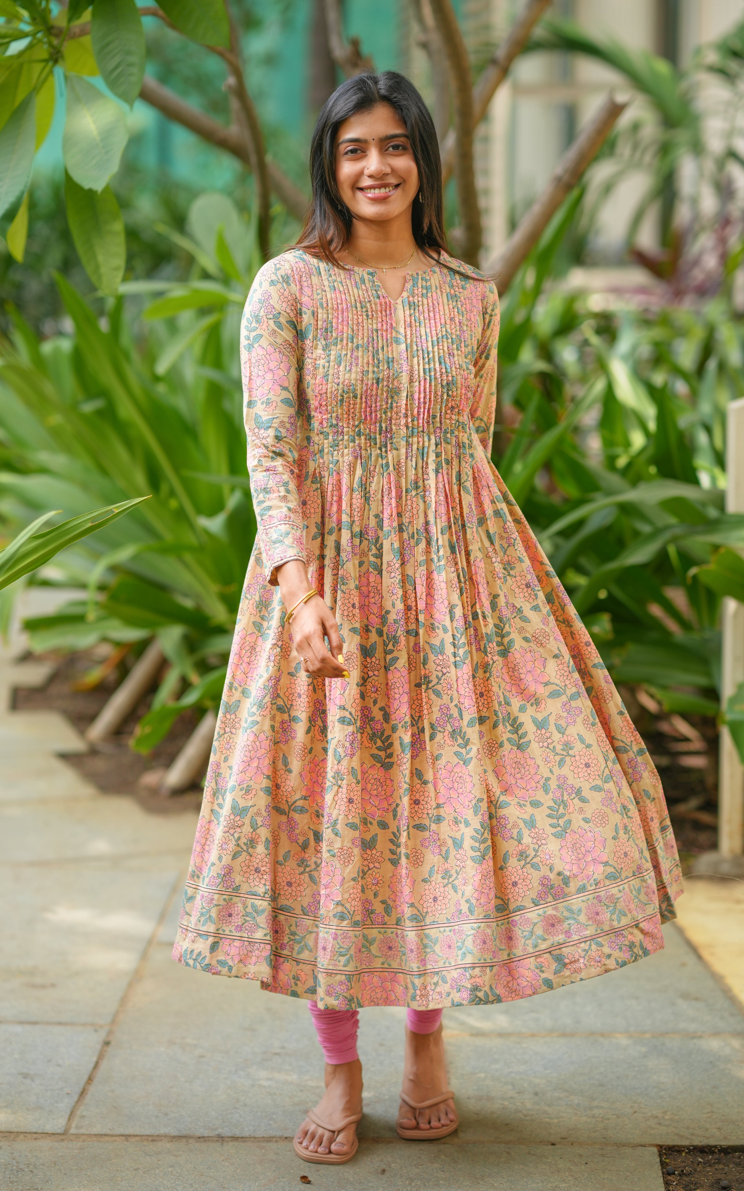 Light sand cotton Aline kurti for women