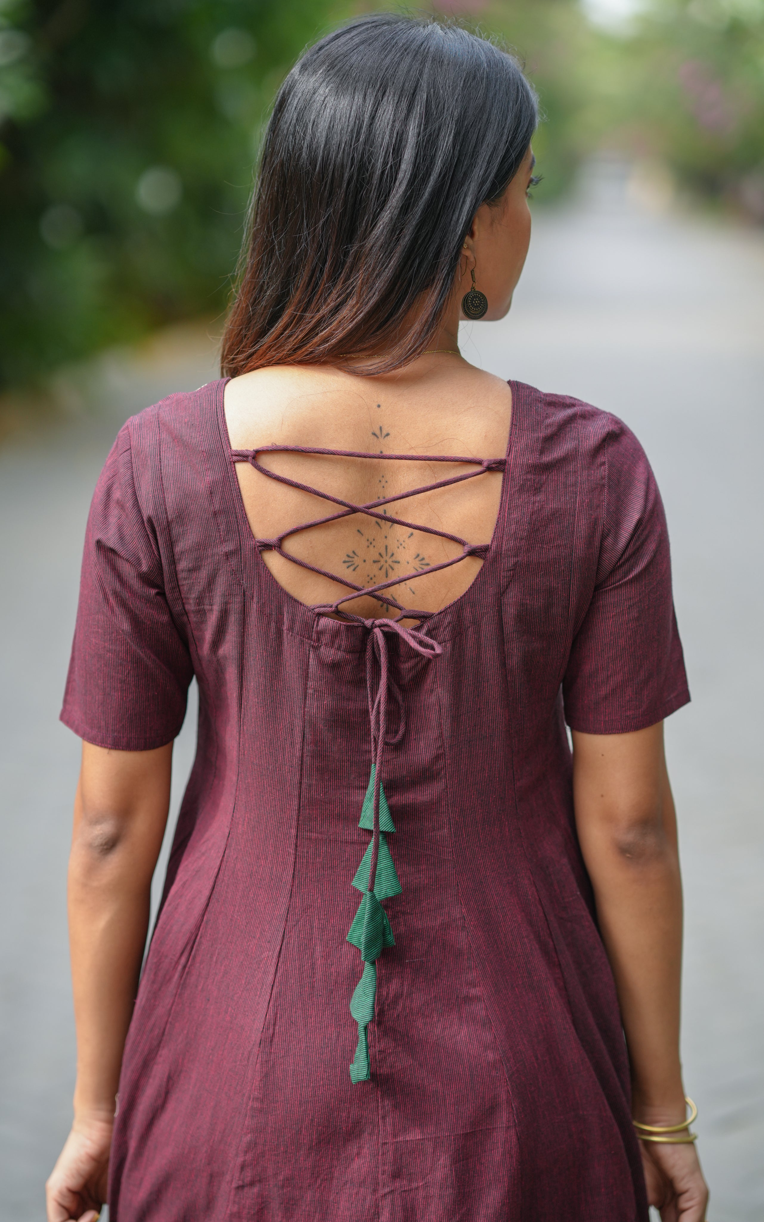 Maroon kurti with tie knot detailing for women